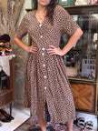 Vintage brown floral button up dress