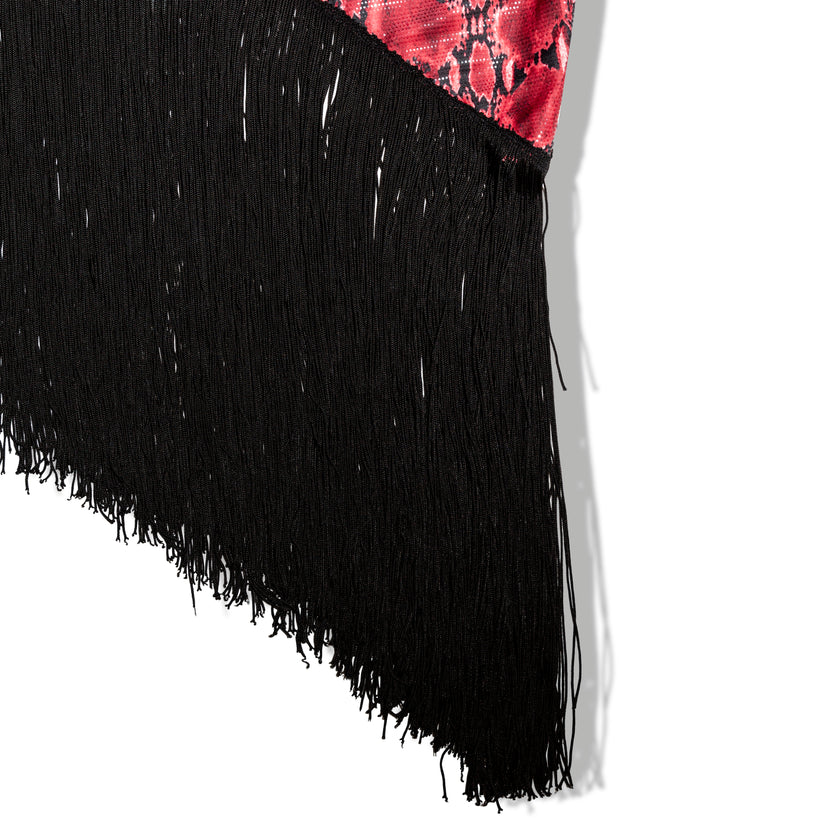 Super hot asymmetrical stretchy animal print skirt with fringe (M)