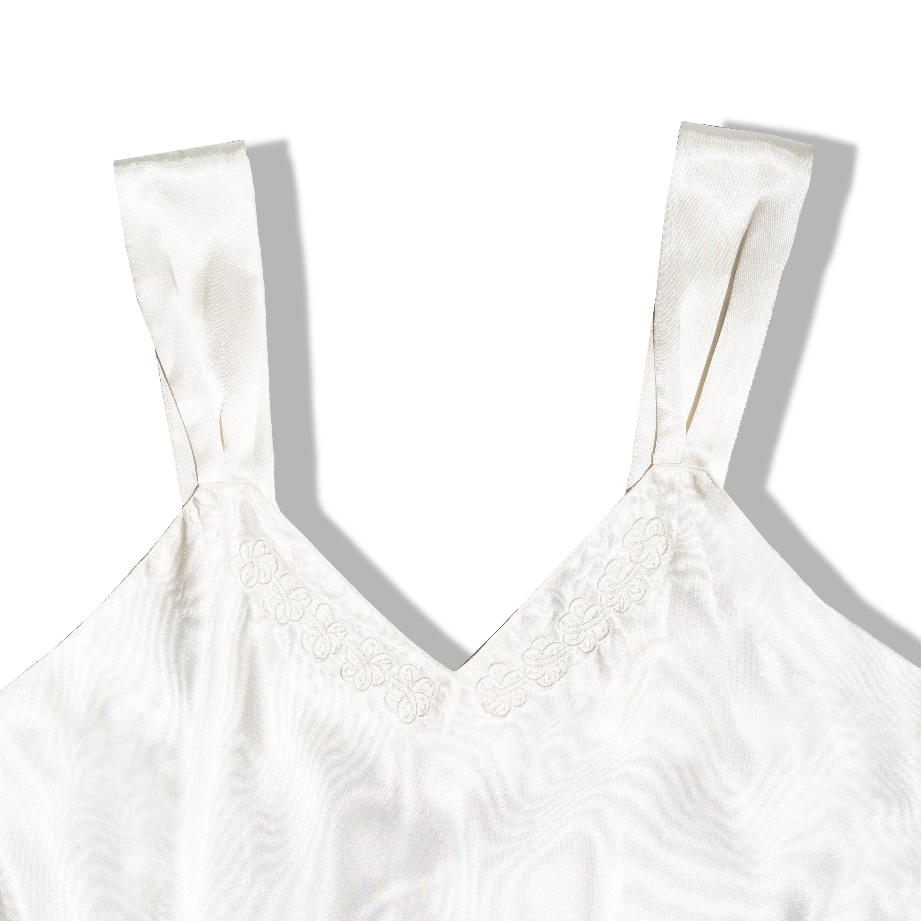 Vintage white satin slip dress with embroidered details (M/L)