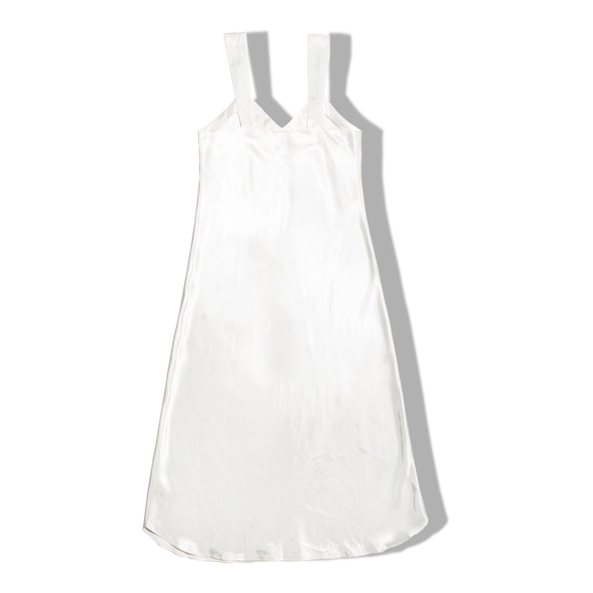 Vintage white satin slip dress with embroidered details (M/L)