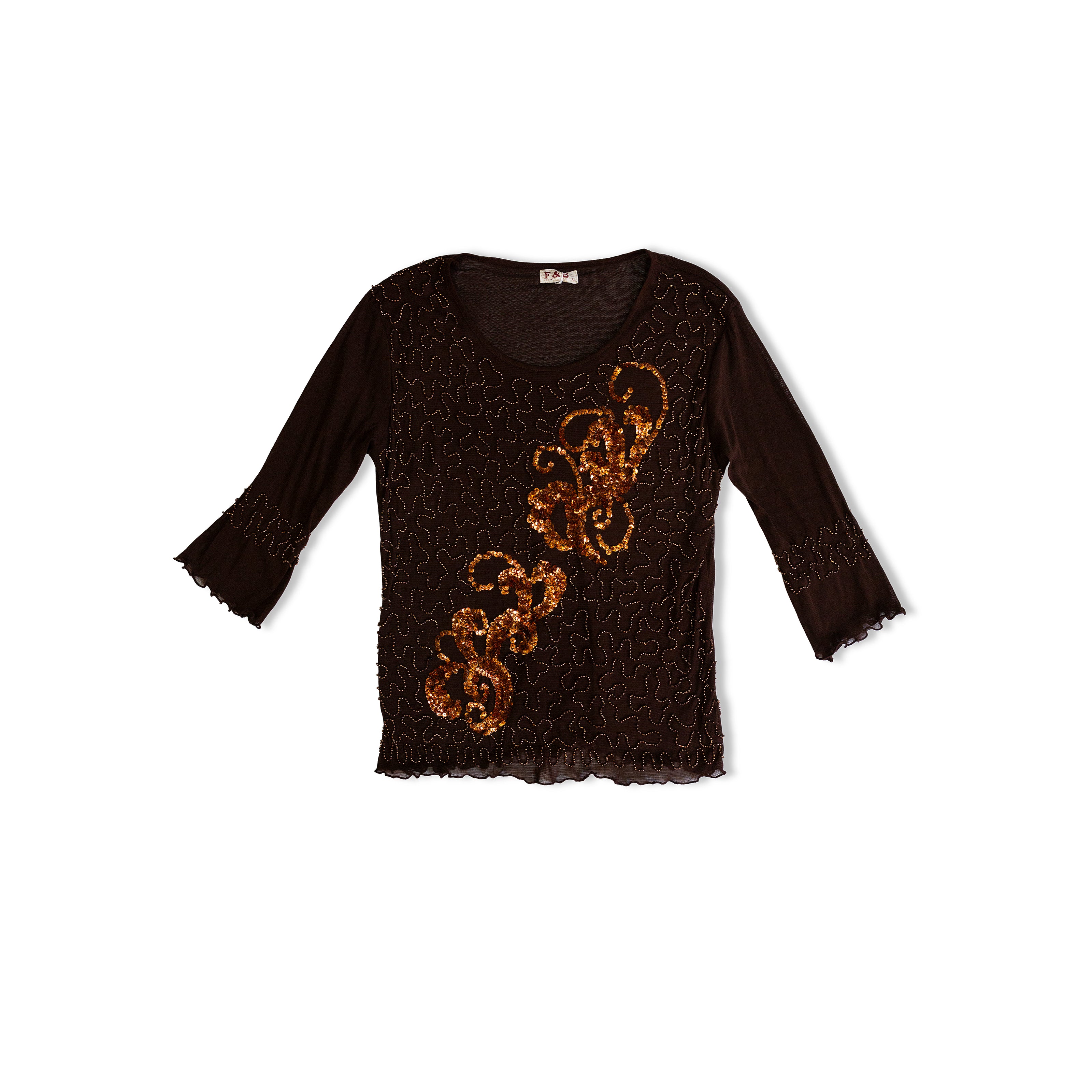 Dark brown top with beaded desings