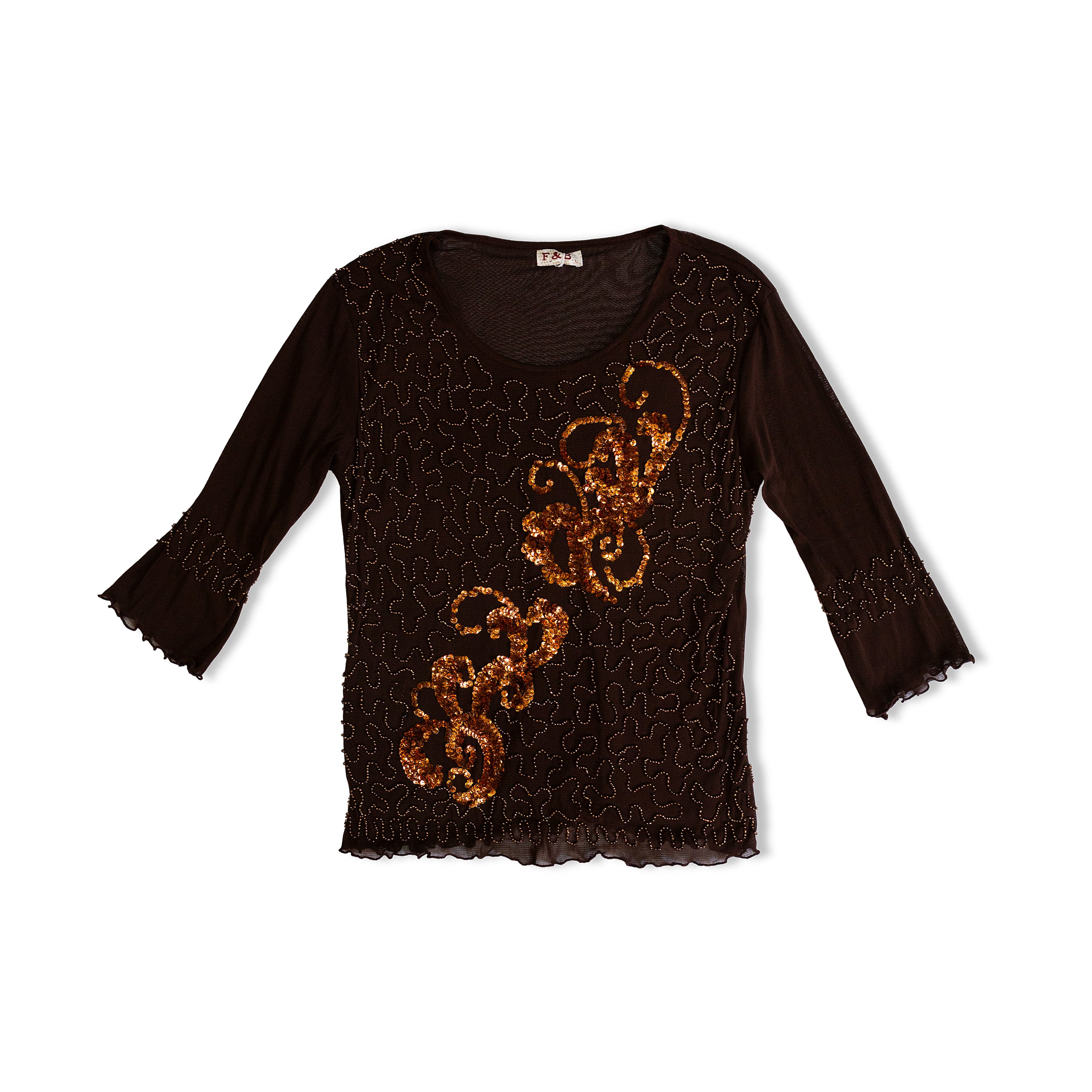 Dark brown top with beaded desings