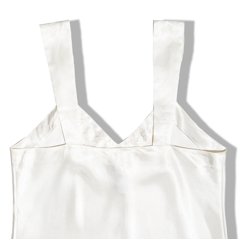 Vintage white satin slip dress with embroidered details (M/L)