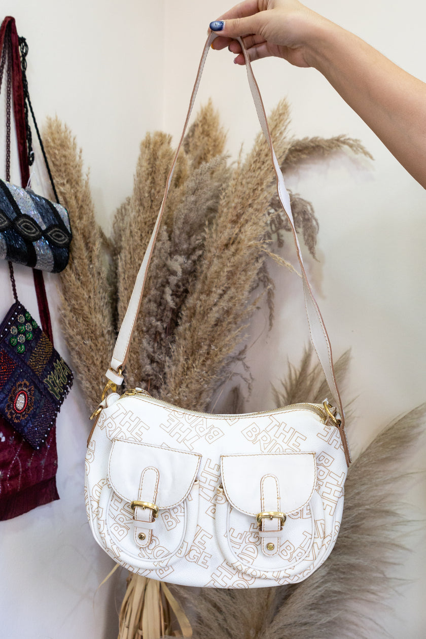 The Bridge White Monogram Shoulder Bag with Dual Front Pockets