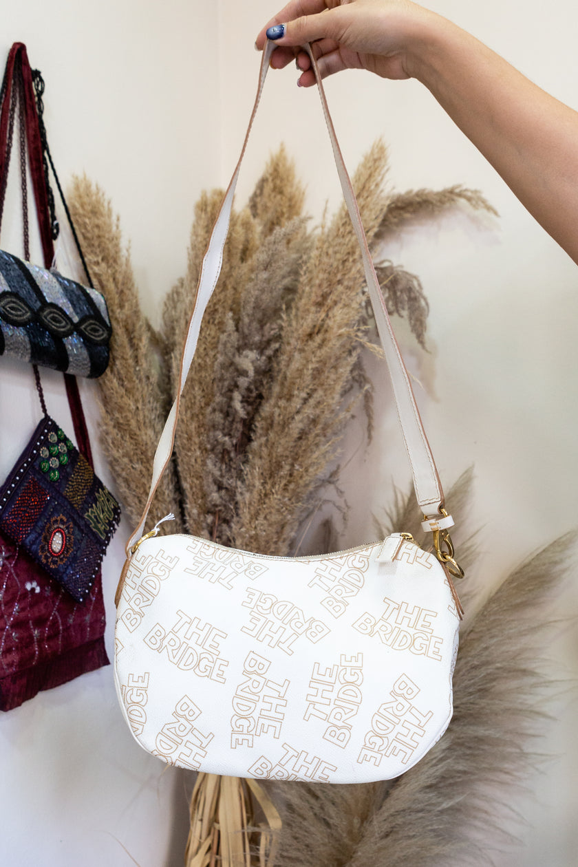 The Bridge White Monogram Shoulder Bag with Dual Front Pockets