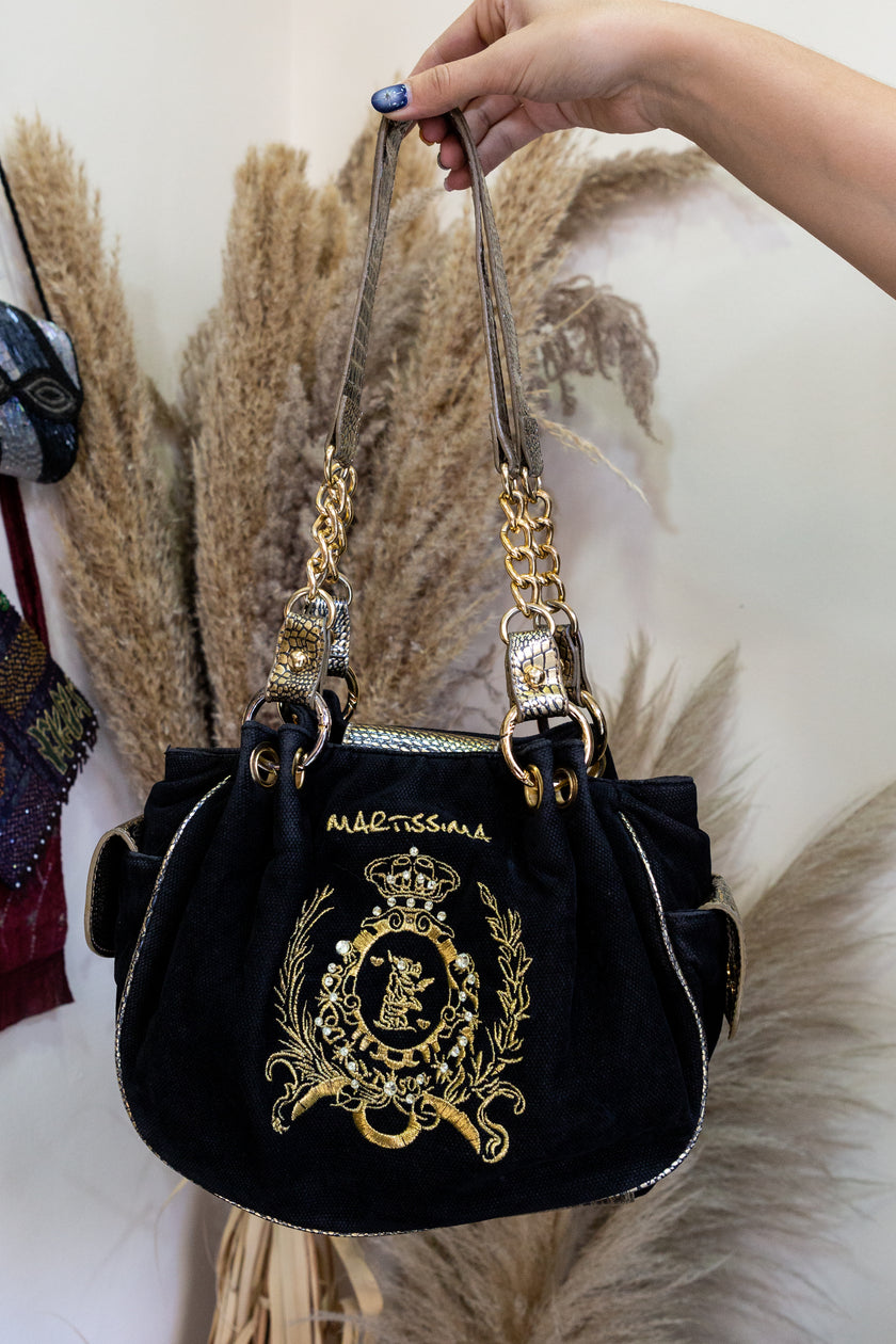 Martissima Y2K shoulder bag with gold embroidery and hardware