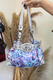 Kathy Van Zeeland Silver Floral Shoulder Bag with Rhinestone Crown Buckle – Y2K Glam Style