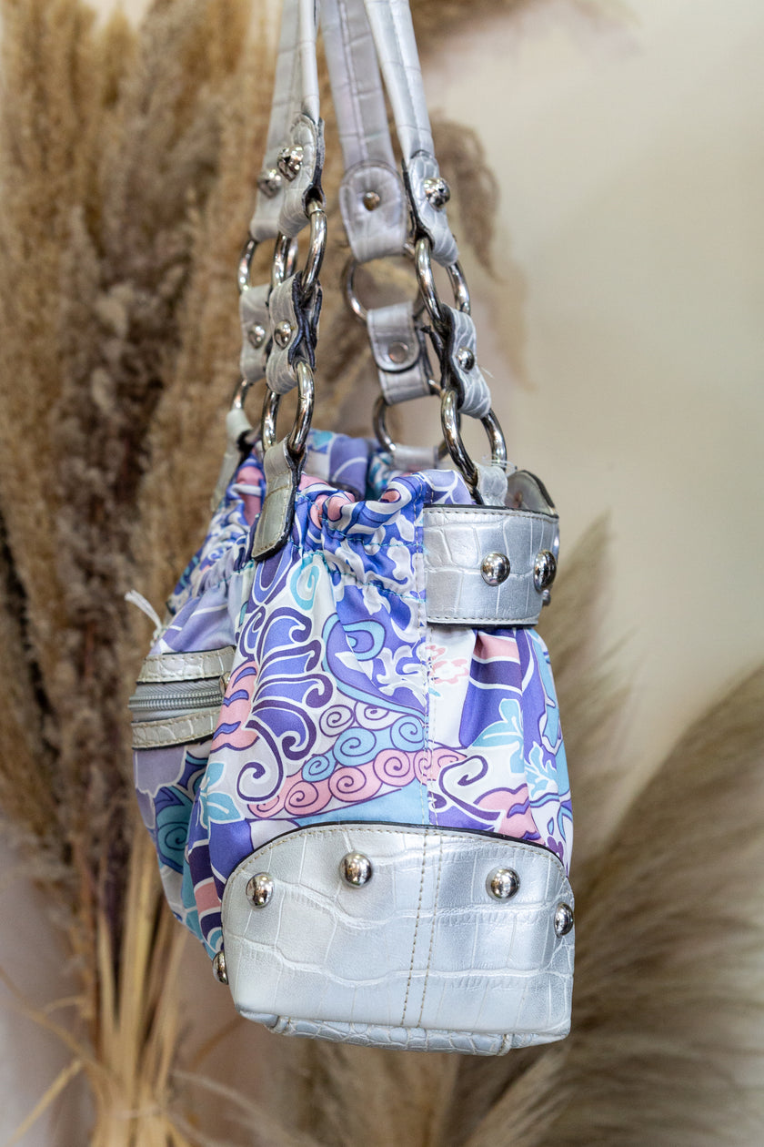 Kathy Van Zeeland Silver Floral Shoulder Bag with Rhinestone Crown Buckle – Y2K Glam Style