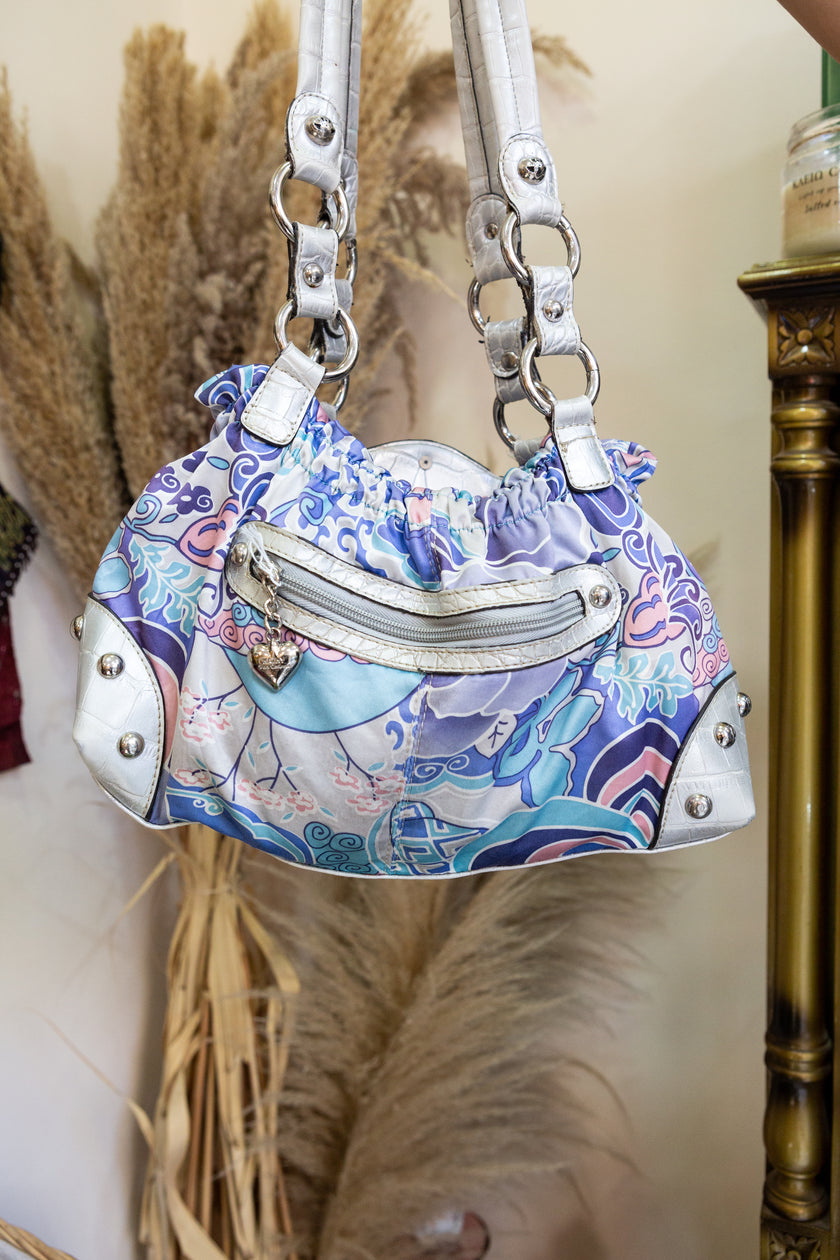 Kathy Van Zeeland Silver Floral Shoulder Bag with Rhinestone Crown Buckle – Y2K Glam Style