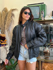 Vintage extra warm oversized genuine leather bomber (with fur lining)