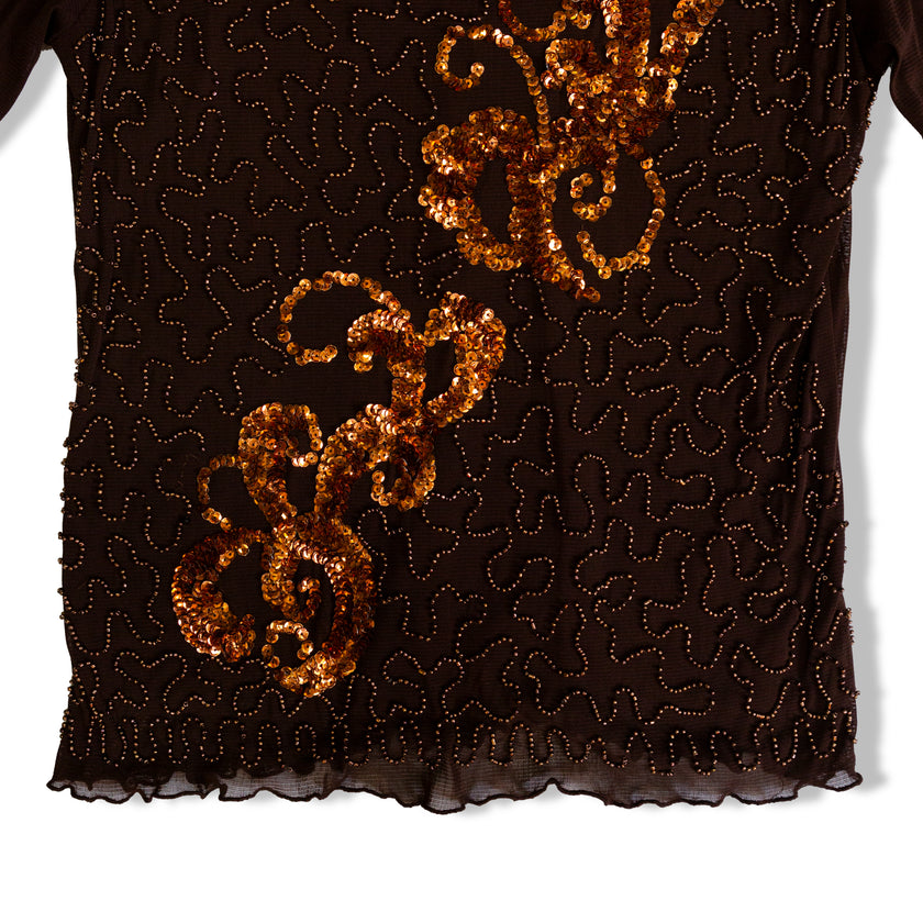 Dark brown top with beaded desings