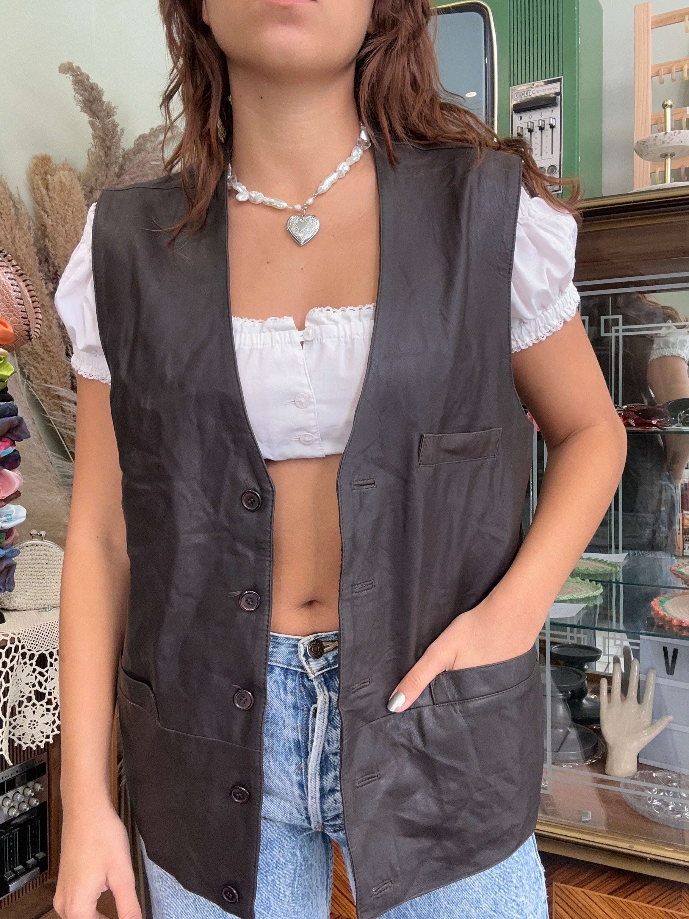 Vintage genuine leather vest