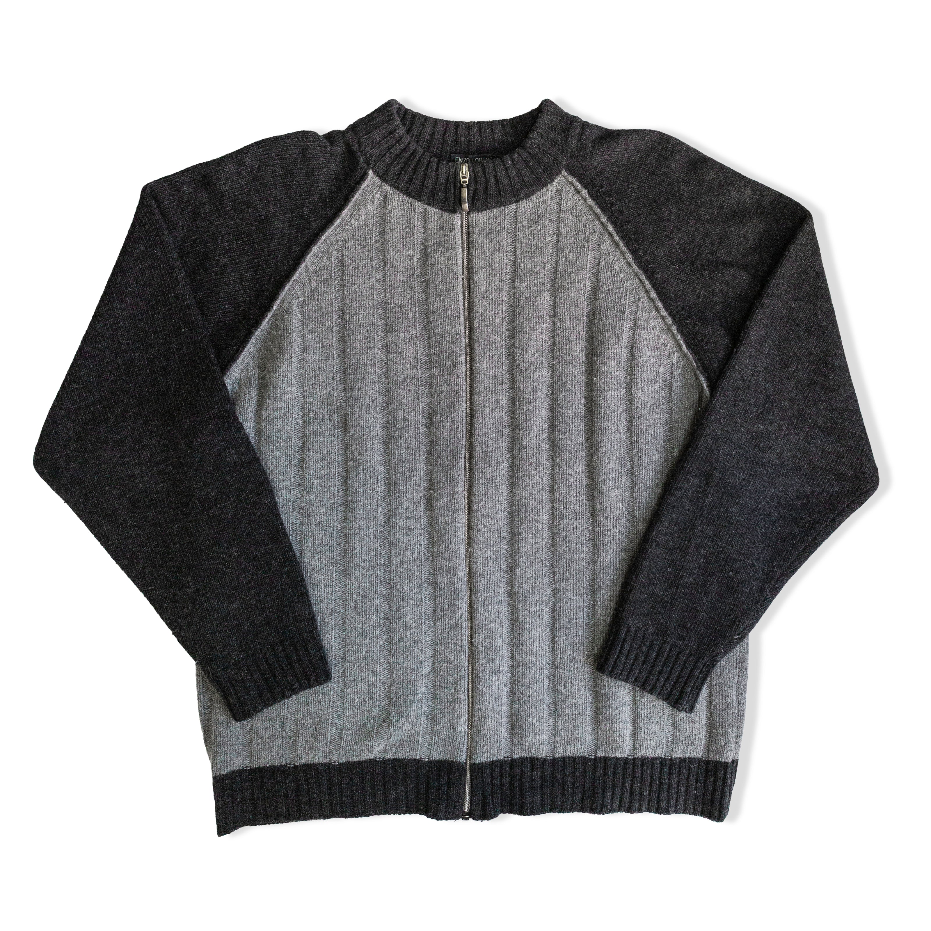 Vintage mens wool blend zip up knit crewneck sweater (M)