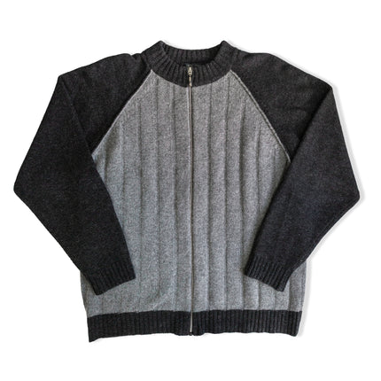 Vintage mens wool blend zip up knit crewneck sweater (M)