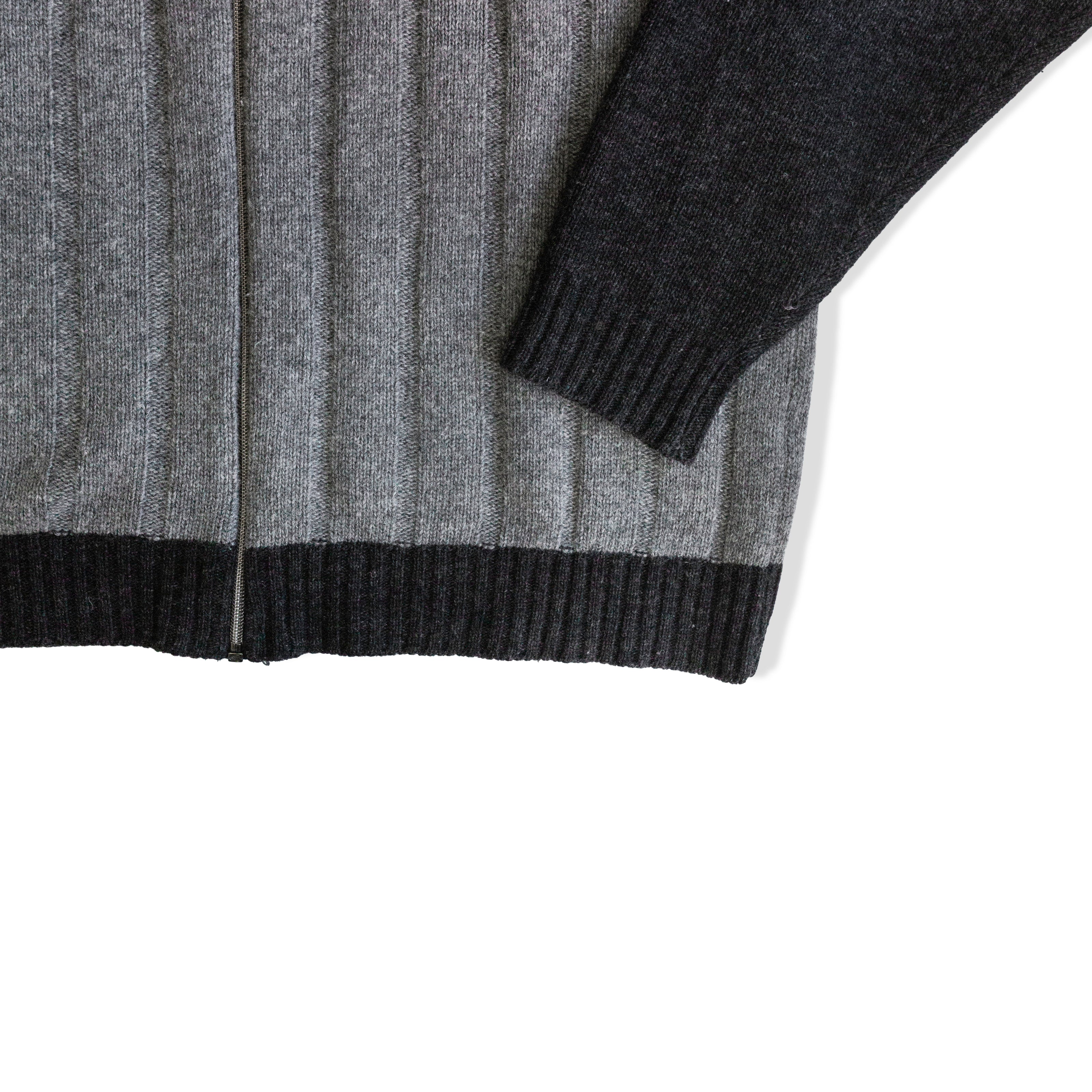 Vintage mens wool blend zip up knit crewneck sweater (M)