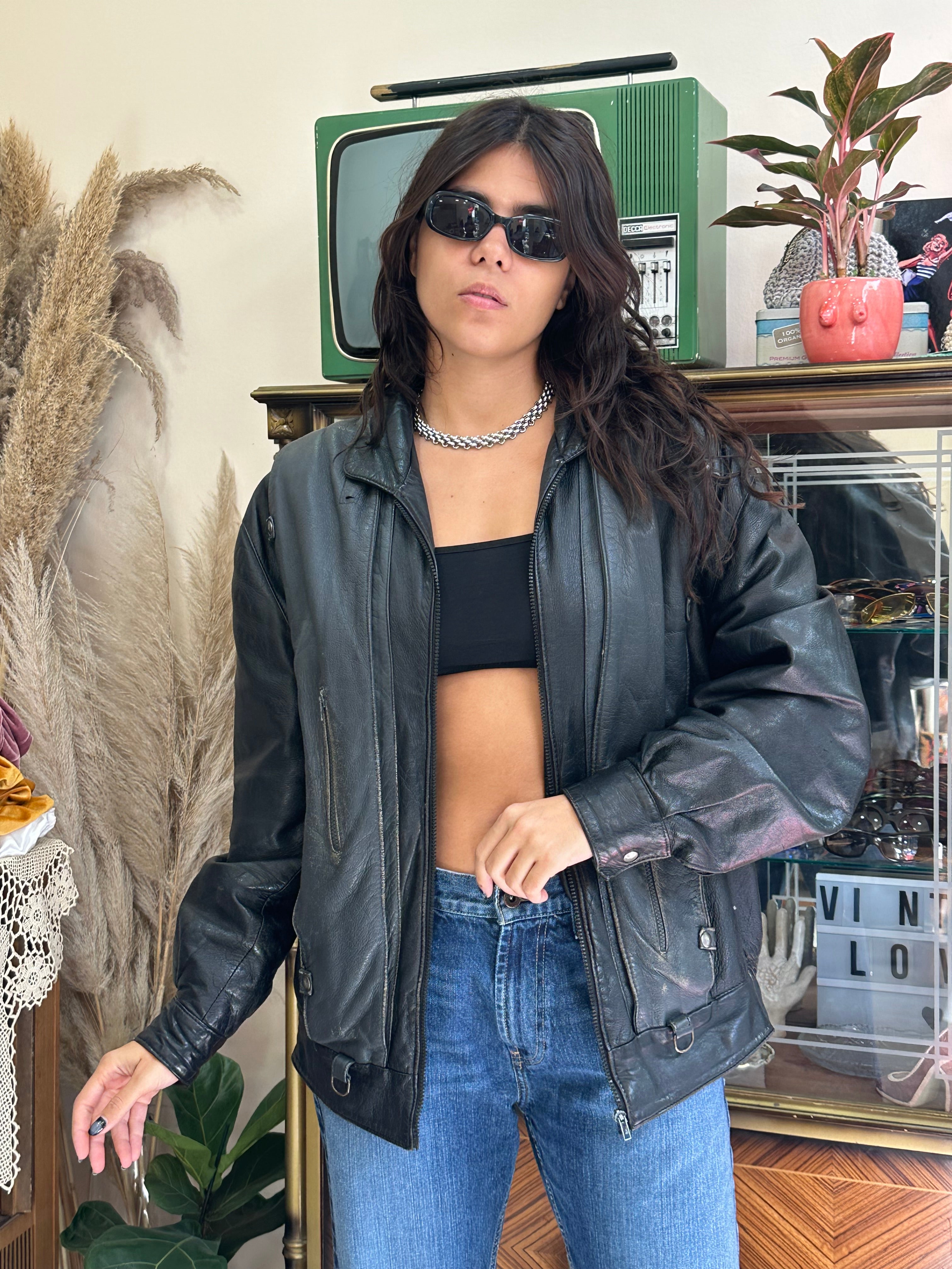 Vintage leather bomber jacket