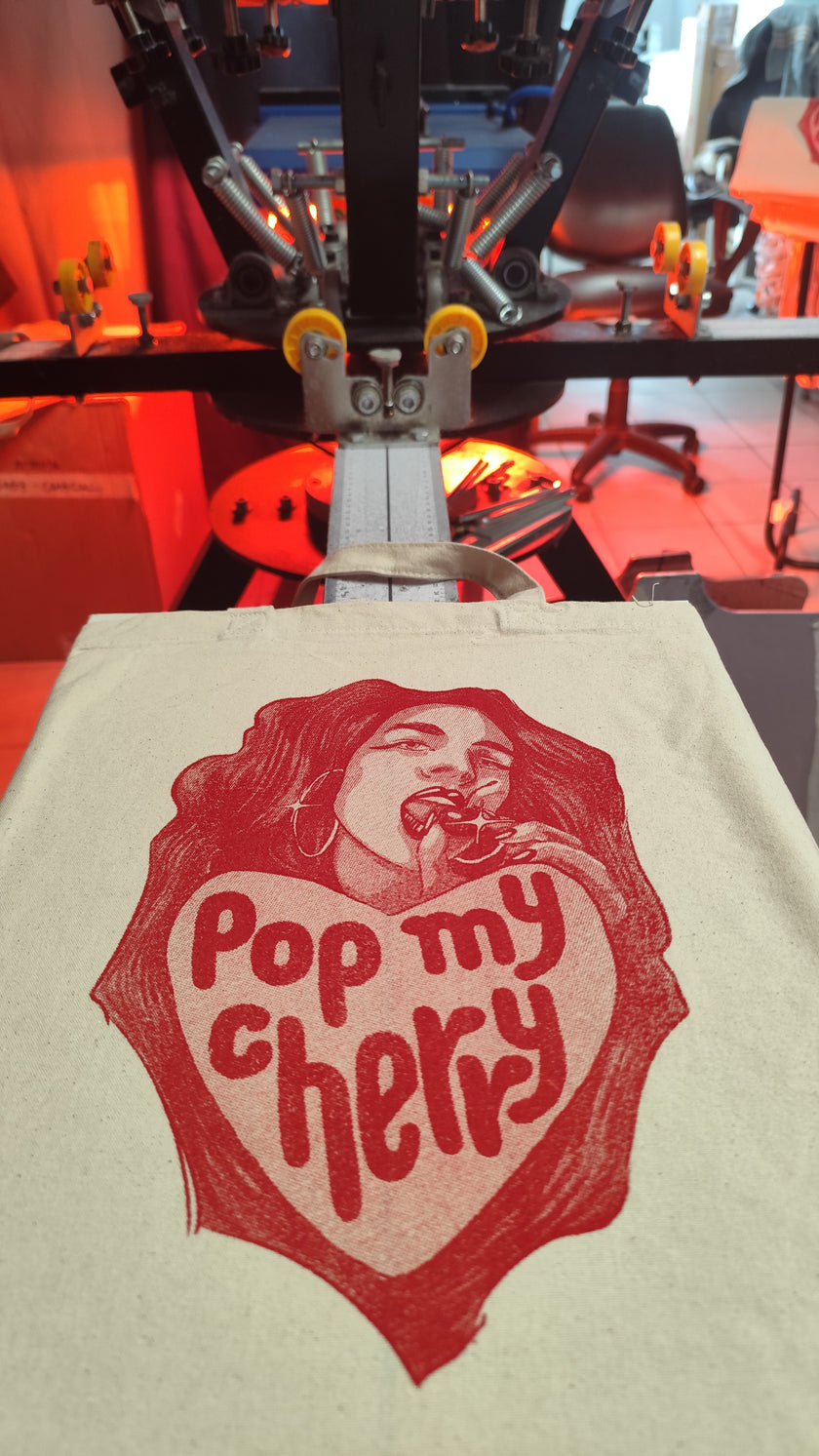 “Pop my cherry” tote bag