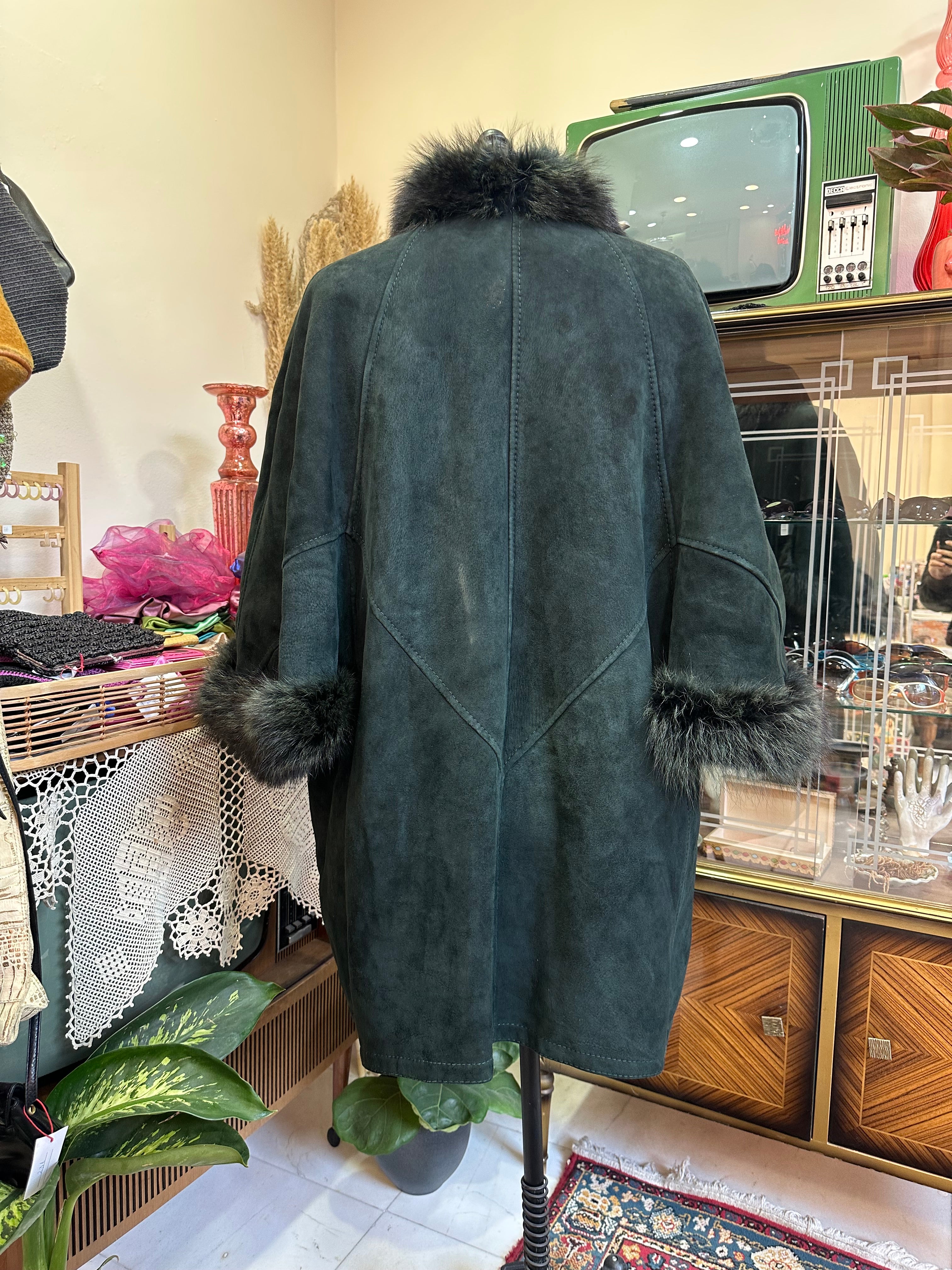 Unique forest green genuine leather Afghan coat /cape