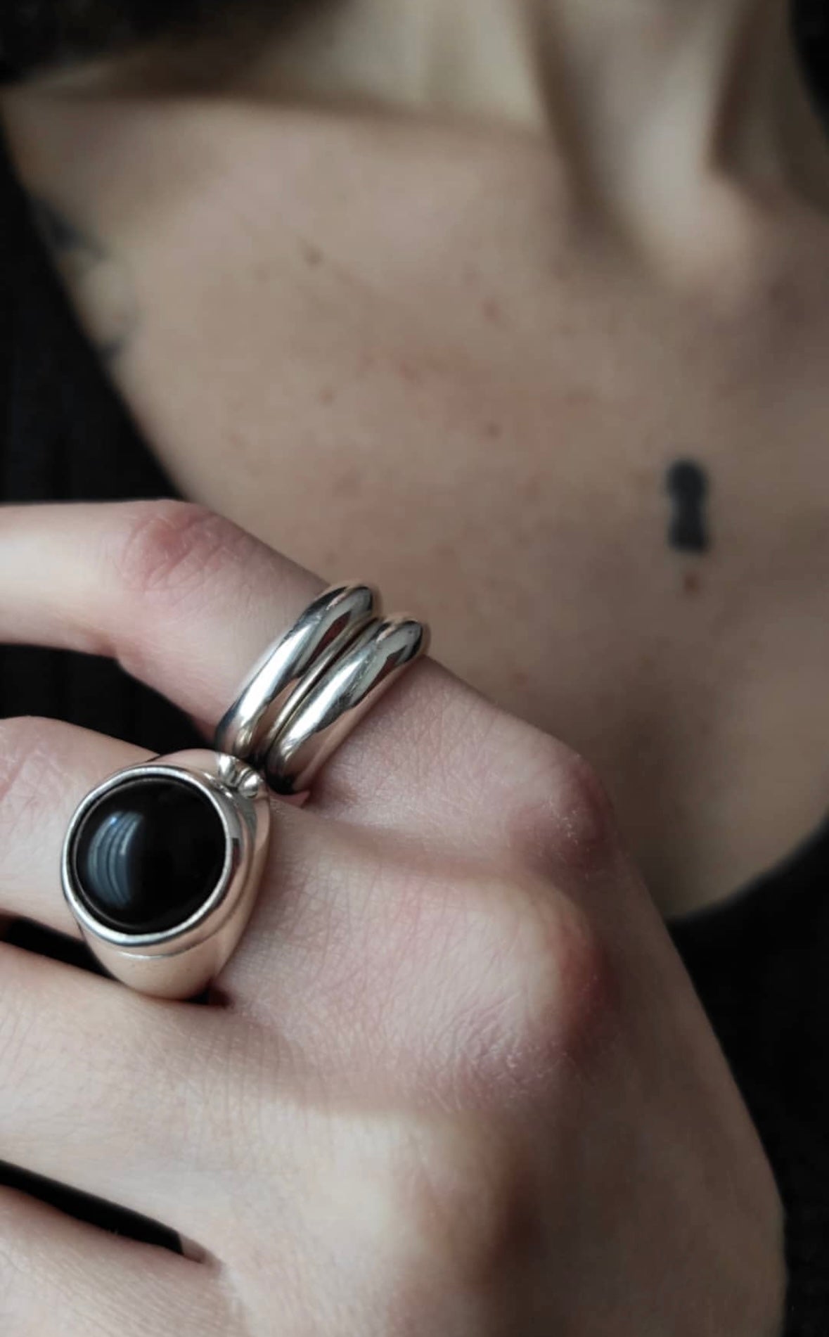 Kimilio Onyx silver 925 ring (open back)