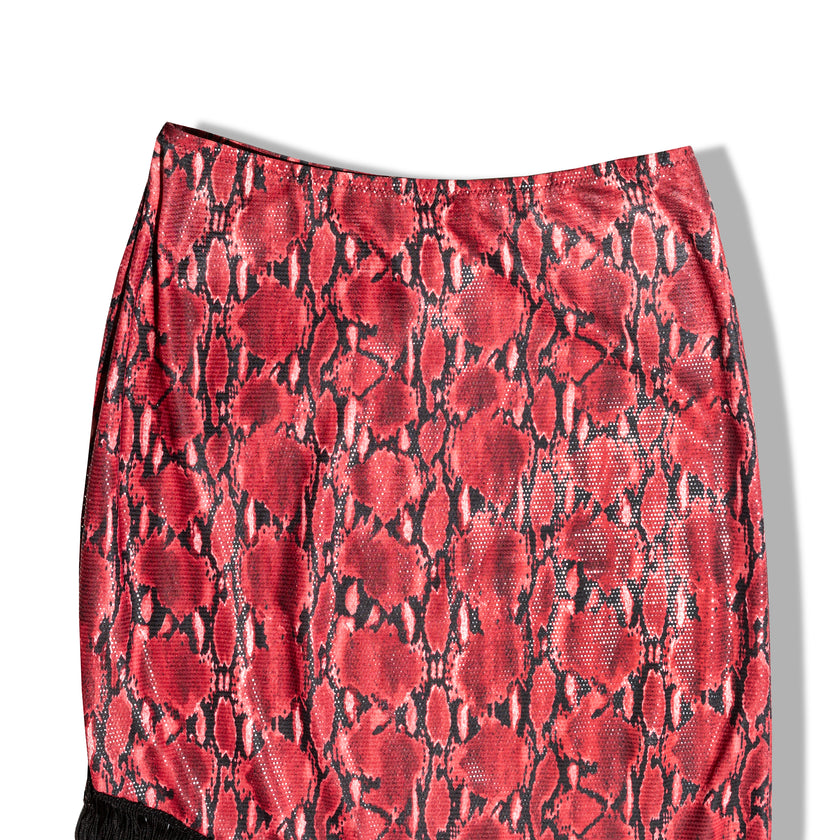 Super hot asymmetrical stretchy animal print skirt with fringe (M)