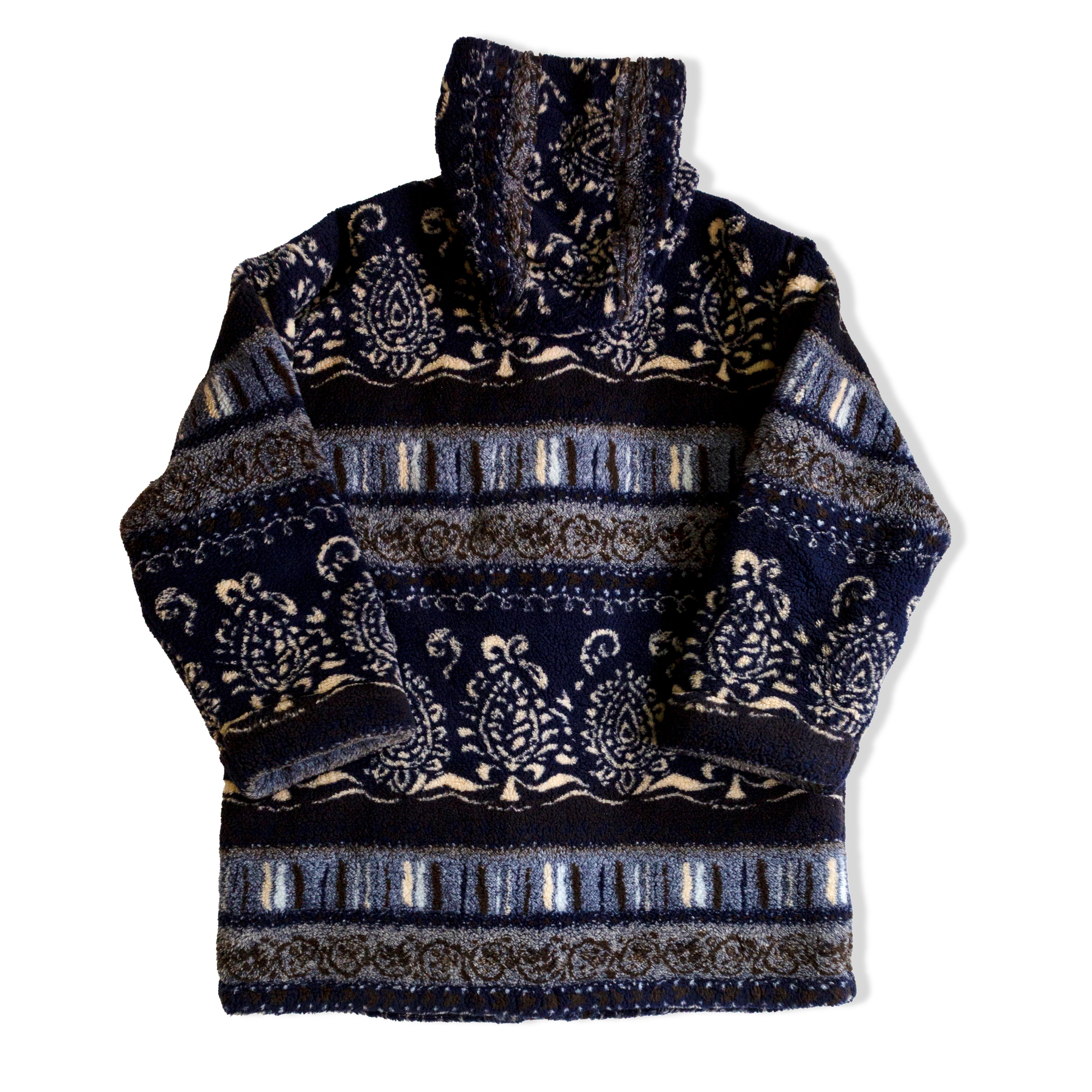 Vintage cozy funky print fleece jacket with toggles (M)
