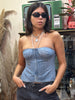 Super hot up cycled denim bustier top