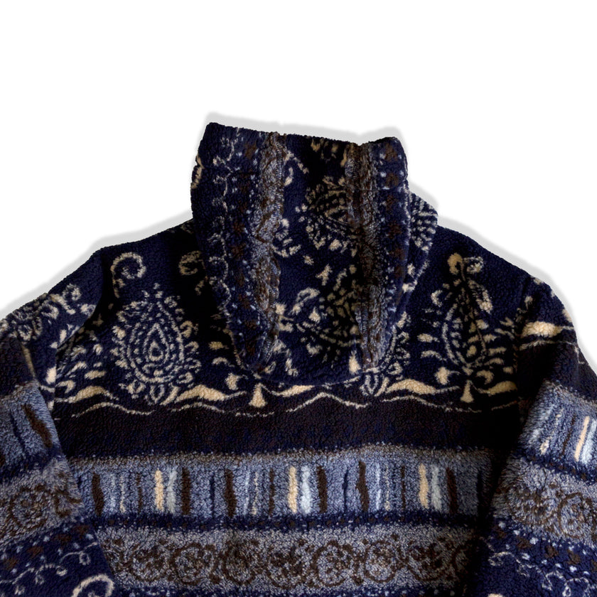 Vintage cozy funky print fleece jacket with toggles (M)