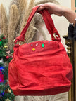 Vintage red suede bag with gem stones