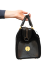 Vintage black suede & letaher structured top handle bag with gold hardwear