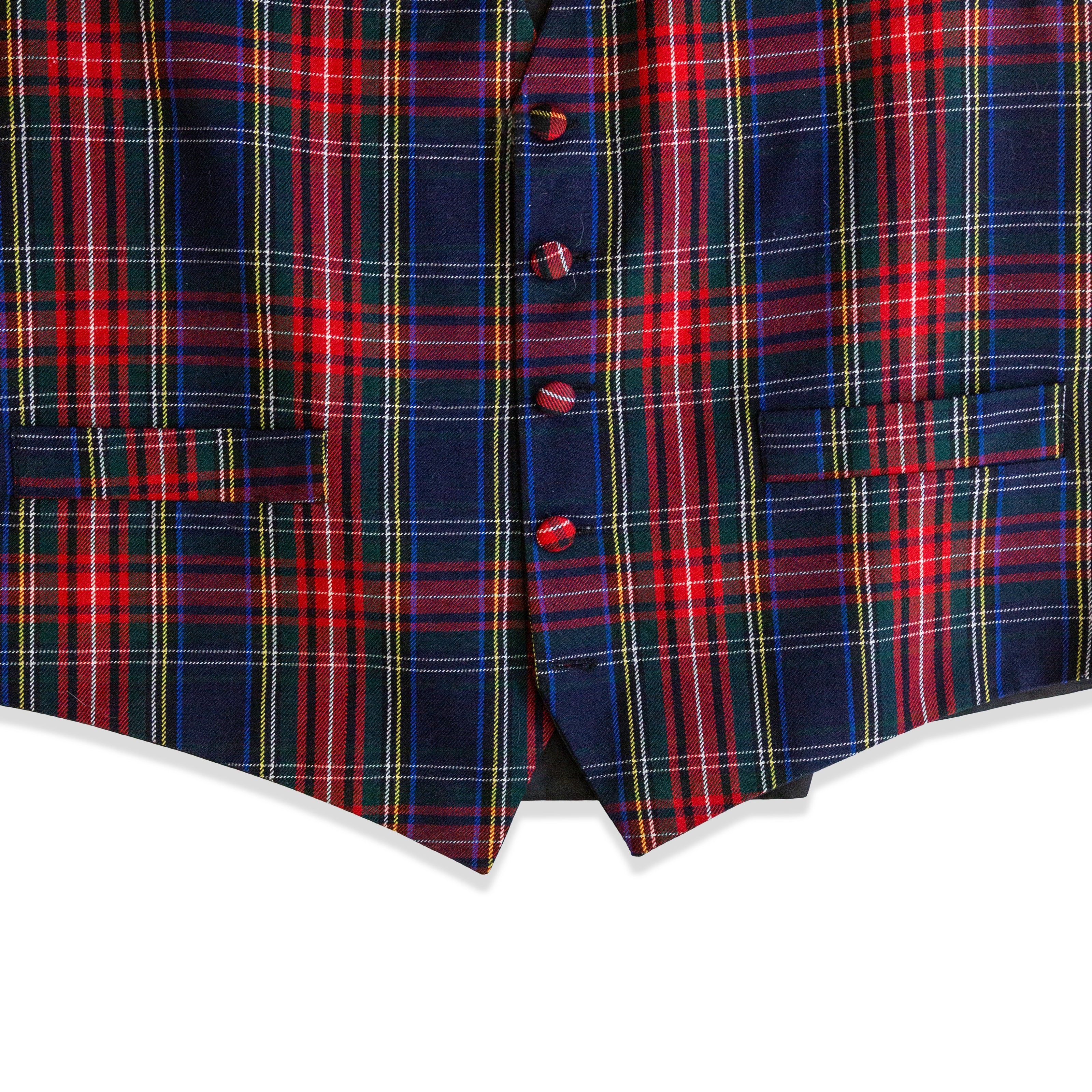 Vintage Men’s Red & Navy Tartan Plaid Button-Front Waistcoat Vest (M)