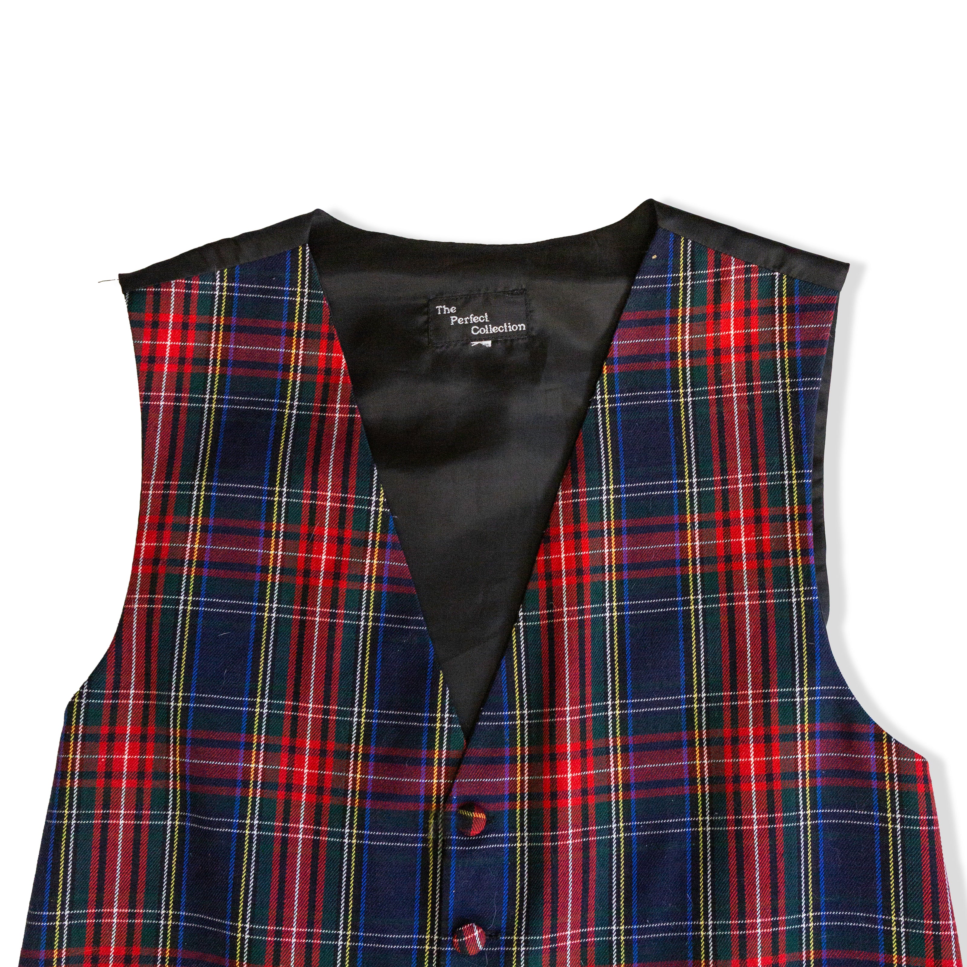 Vintage Men’s Red & Navy Tartan Plaid Button-Front Waistcoat Vest (M)