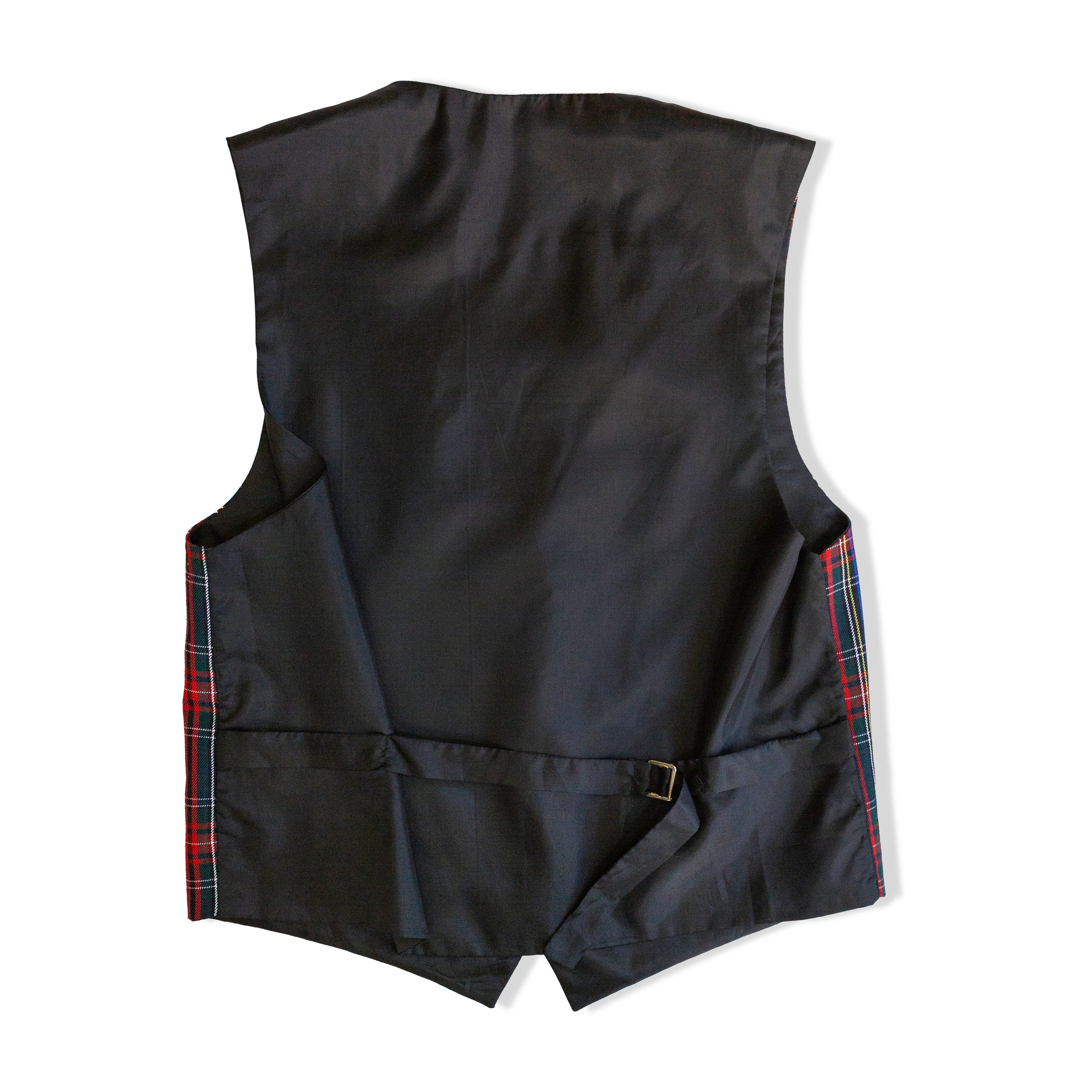 Vintage Men’s Red & Navy Tartan Plaid Button-Front Waistcoat Vest (M)