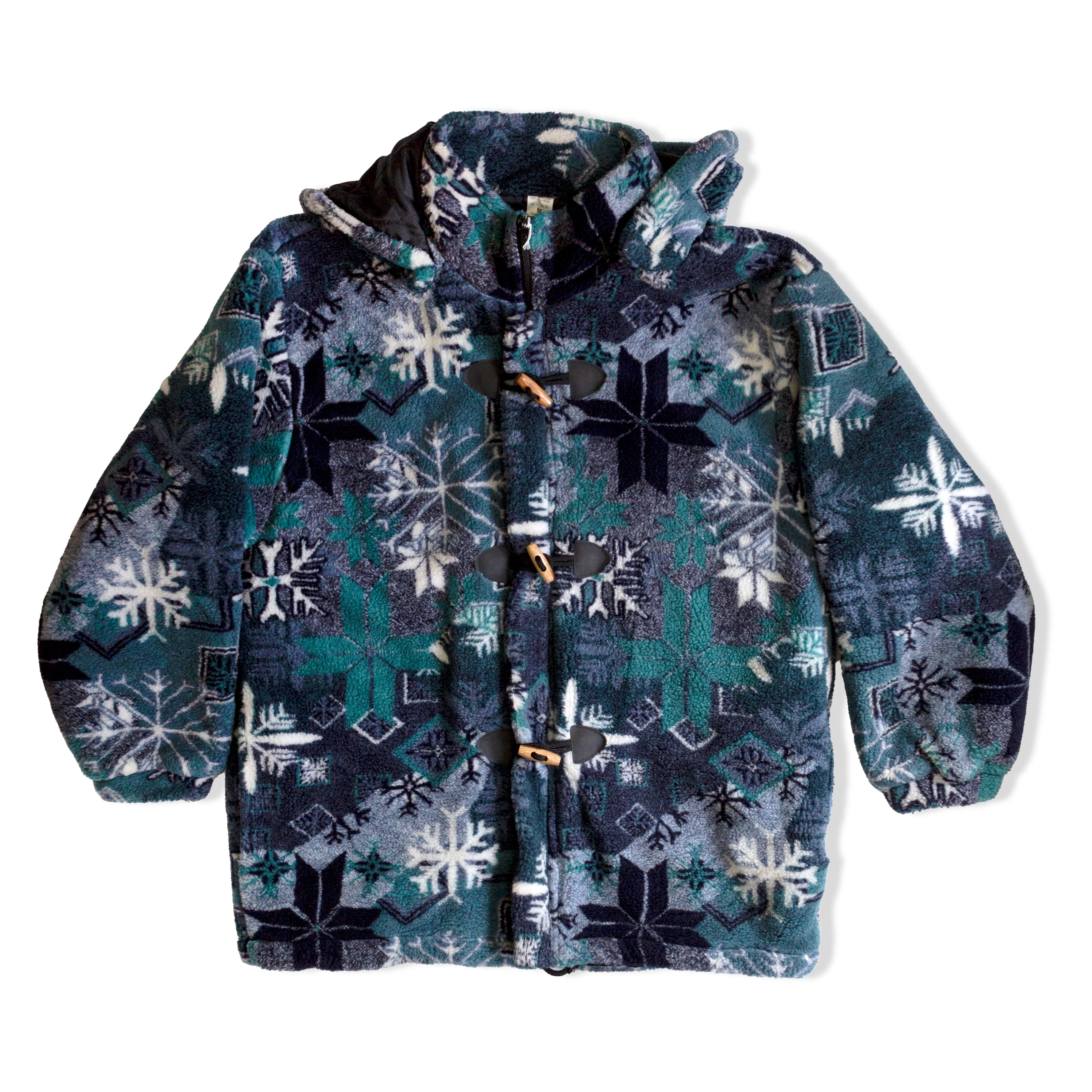 Vintage cozy snowflake print fleece jacket with toggles (M)