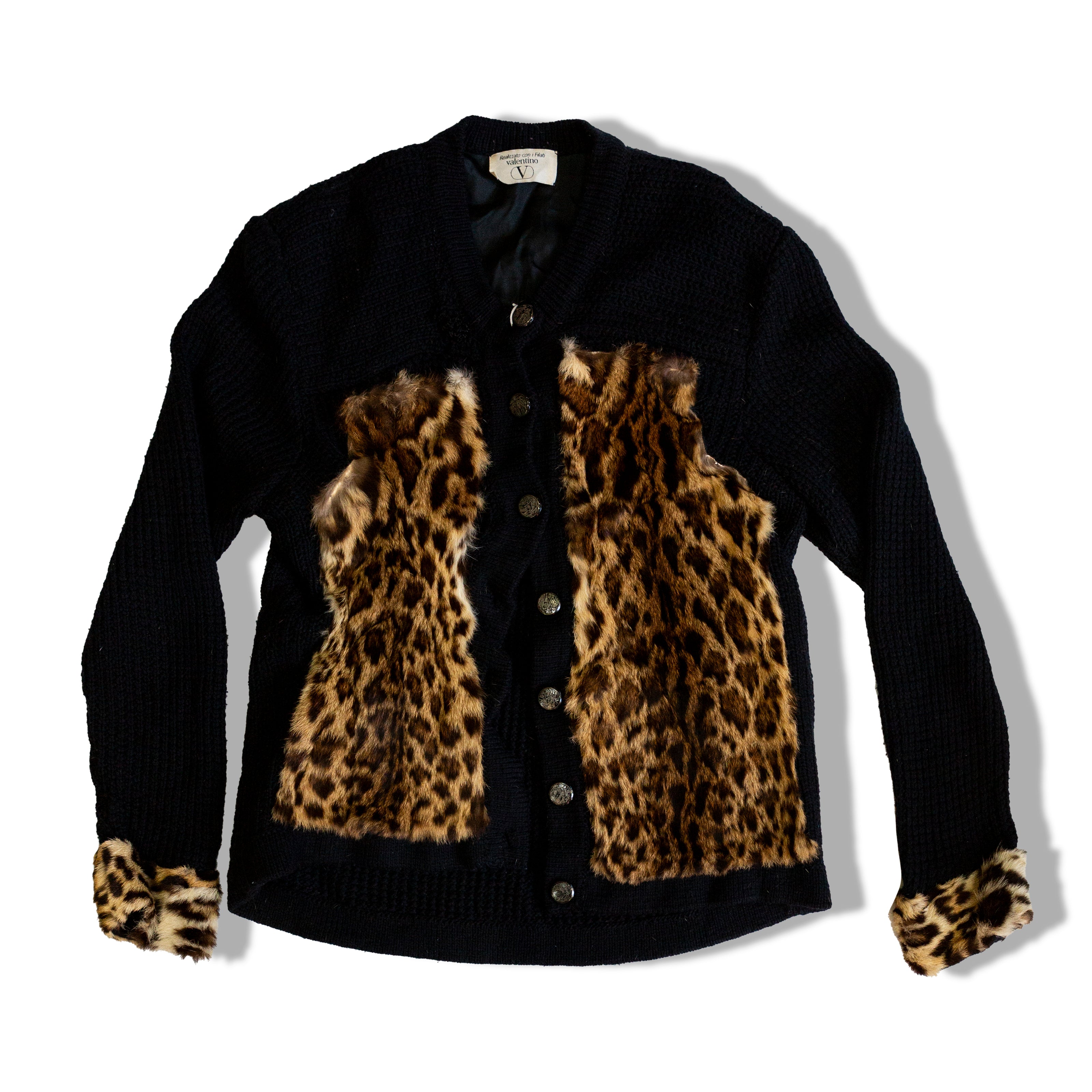 Vintage Valentino wool & leopard ptint fur cardigan (M)