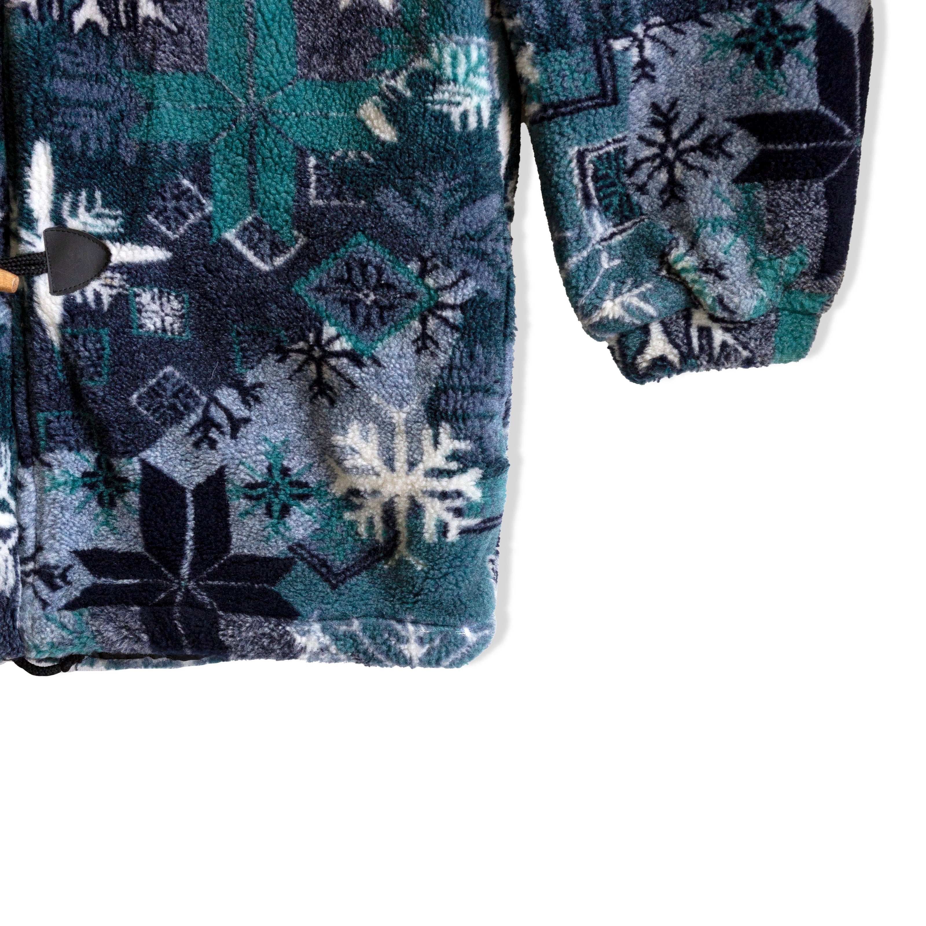 Vintage cozy snowflake print fleece jacket with toggles (M)