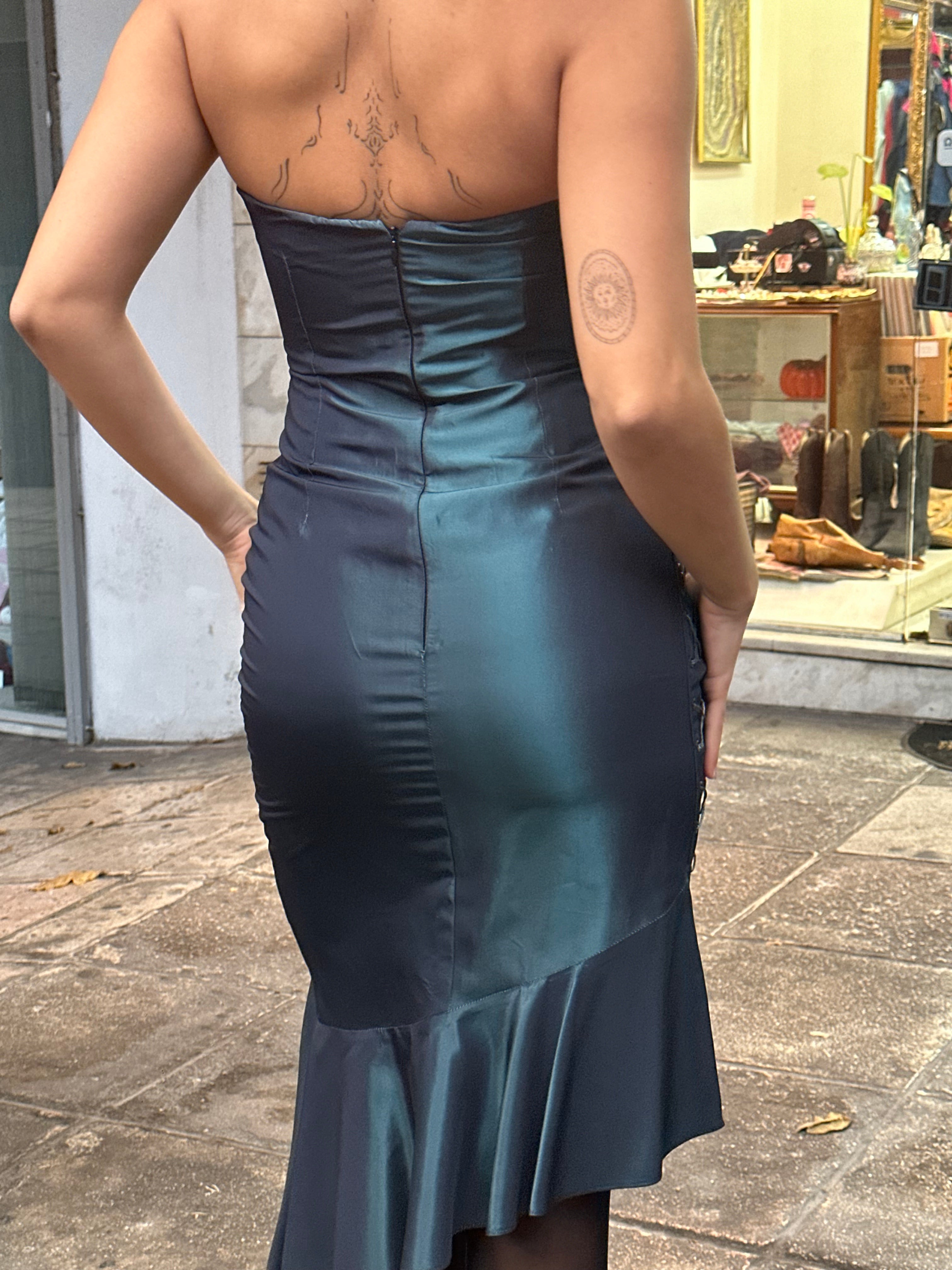 Stunning metallic blue dead stock Cinema dress