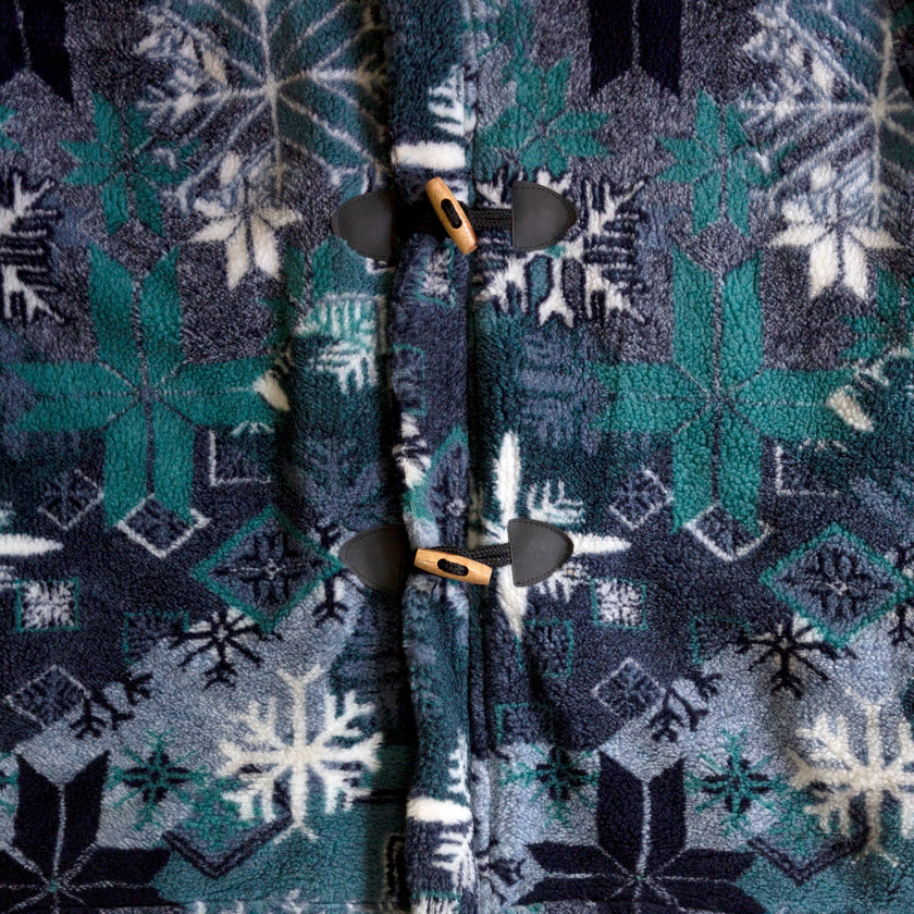 Vintage cozy snowflake print fleece jacket with toggles (M)