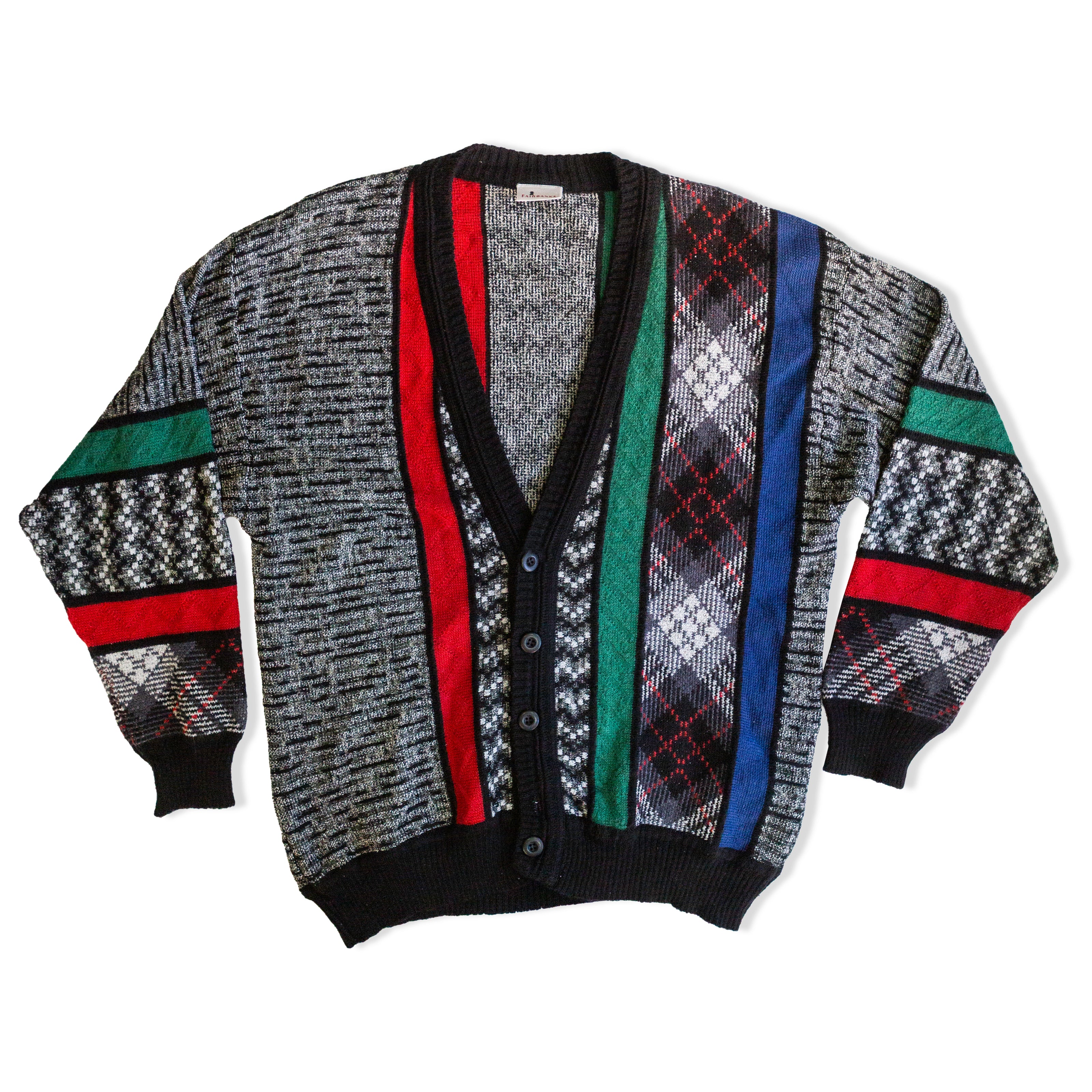 Vintage men’s funky patterned wool/acrylic blend knit cardigan (L)