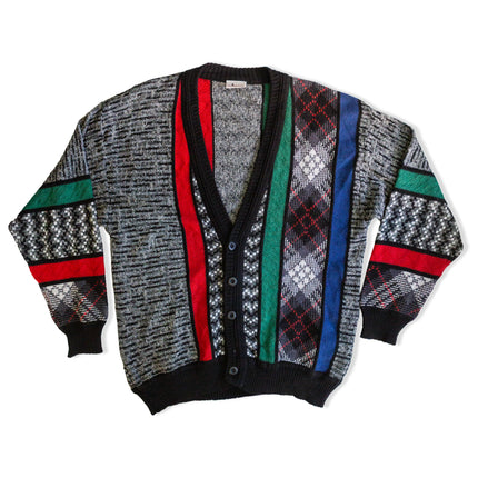 Vintage men’s funky patterned wool/acrylic blend knit cardigan (L)
