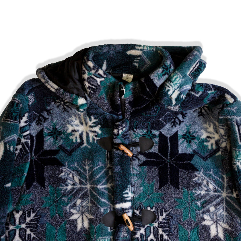 Vintage cozy snowflake print fleece jacket with toggles (M)