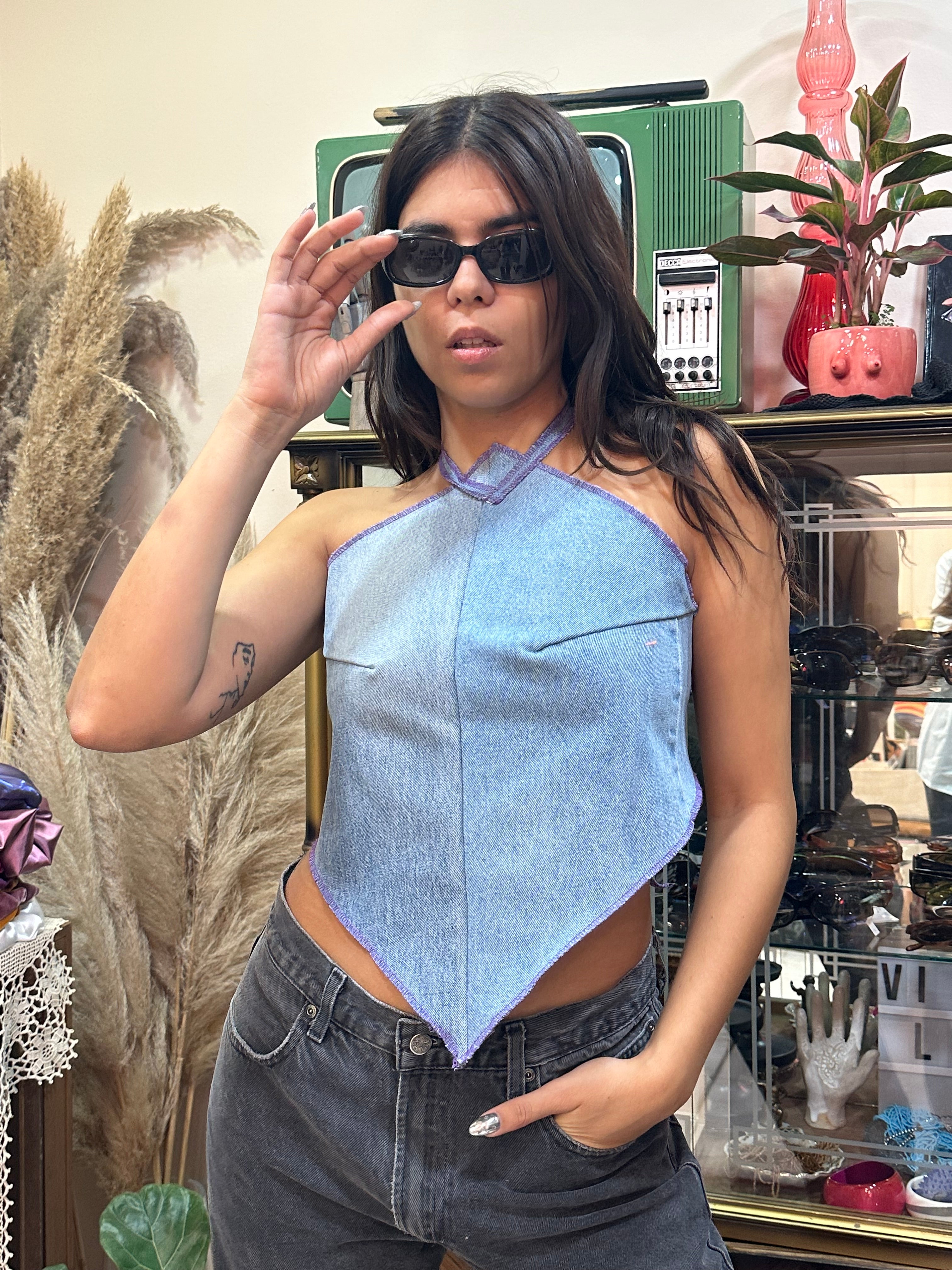 Super hot up cycled denim top