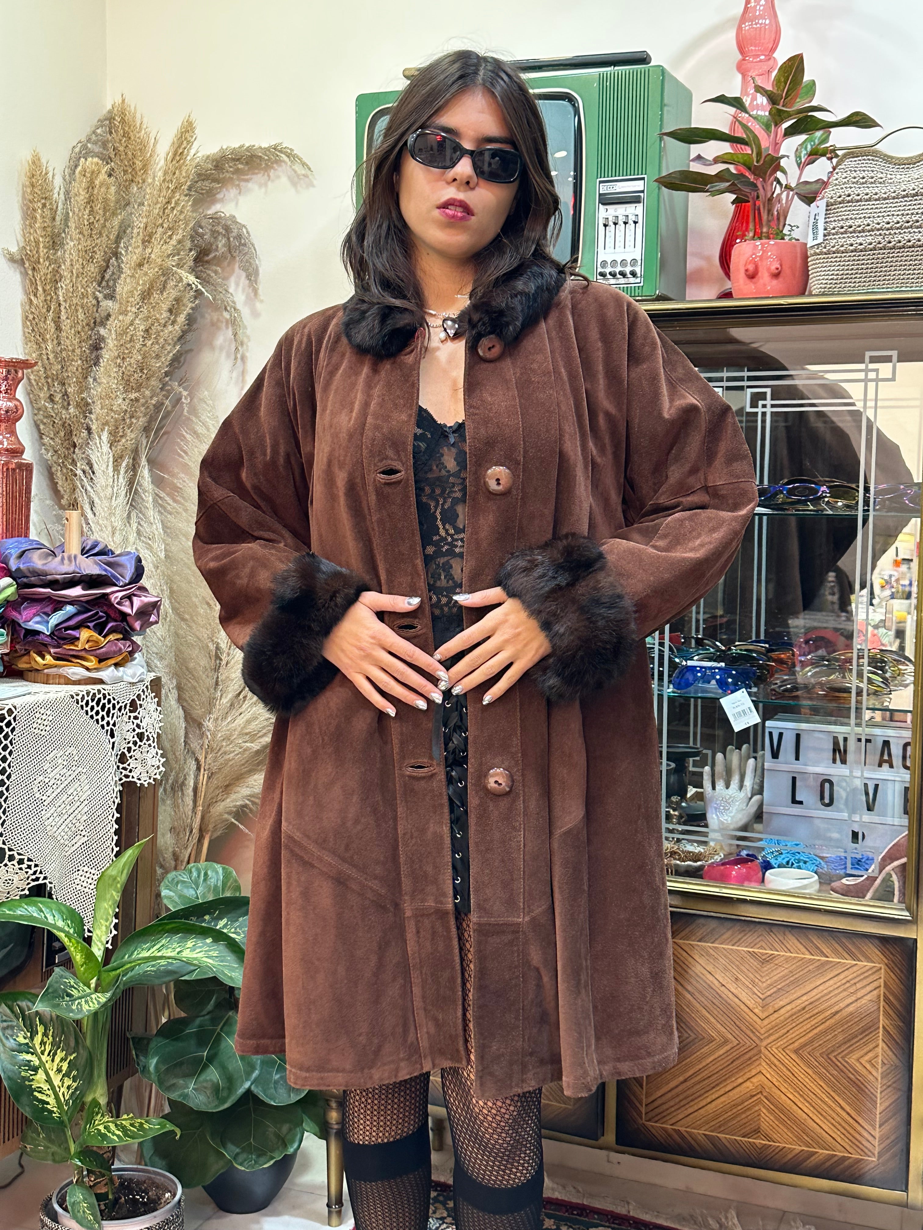 Stunning vintage oversized genuine leather coat