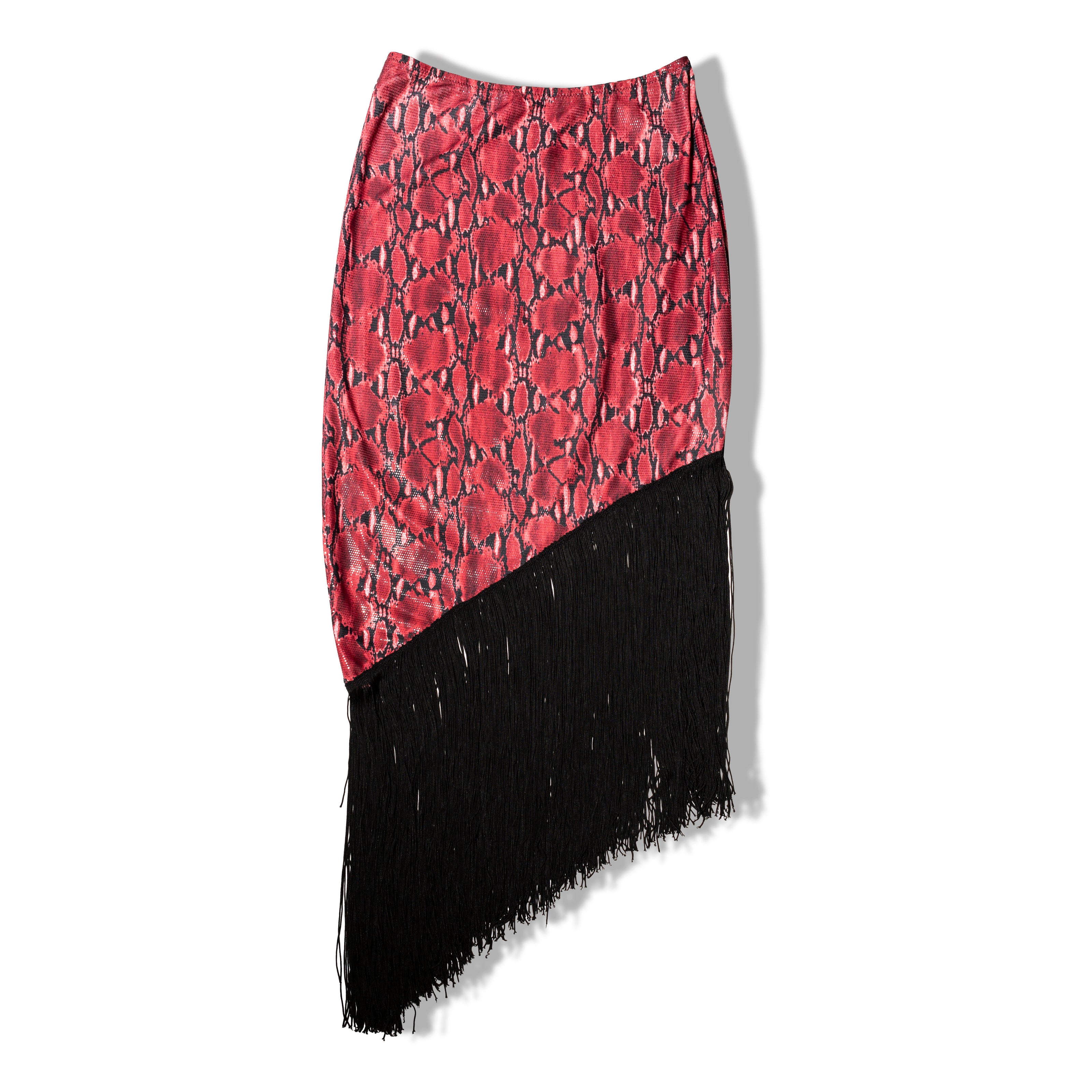Super hot asymmetrical stretchy animal print skirt with fringe (M)