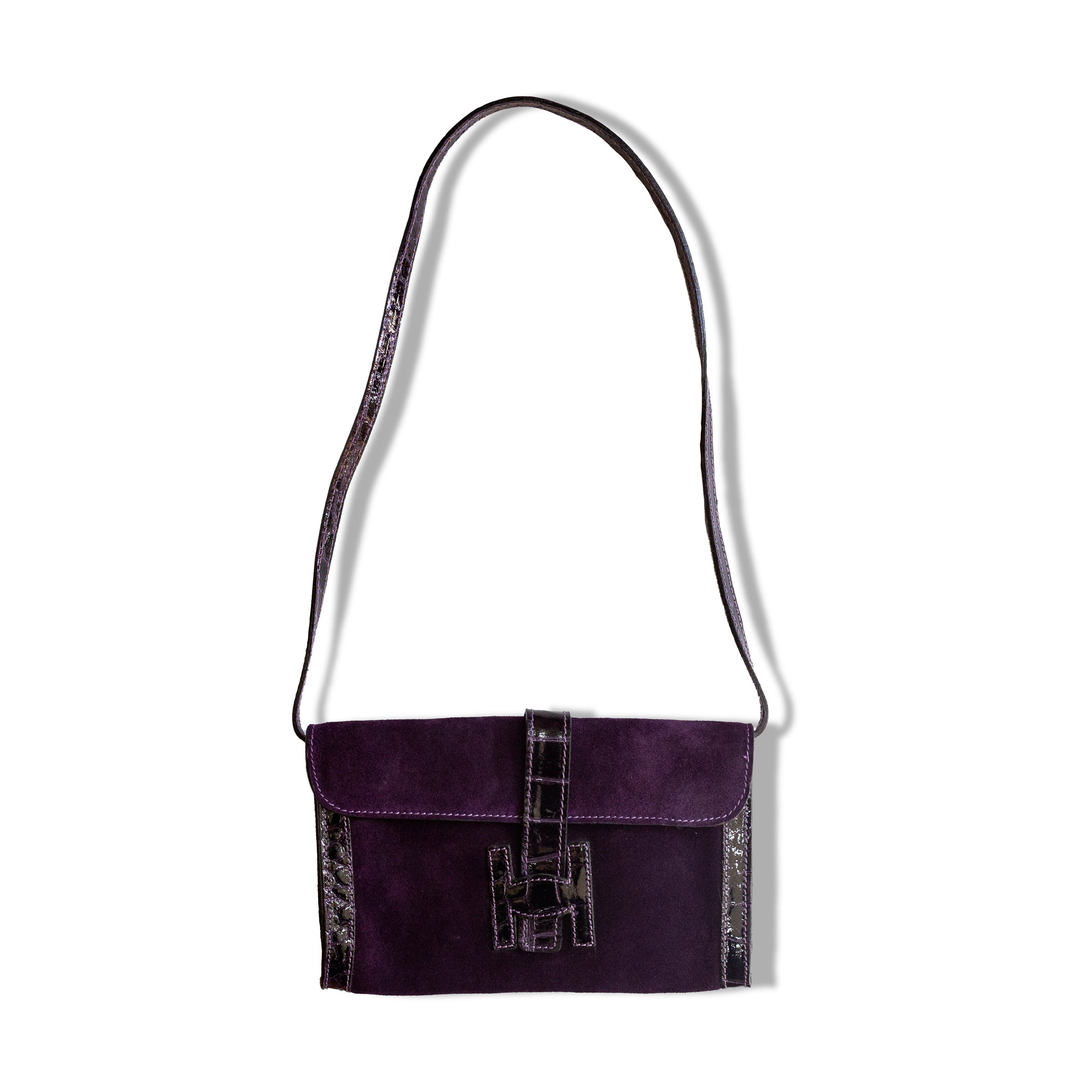 Stunning deep purple genuine suede shoulder bag