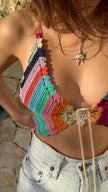 Stunning handmade crochet multicoloured butterfly top