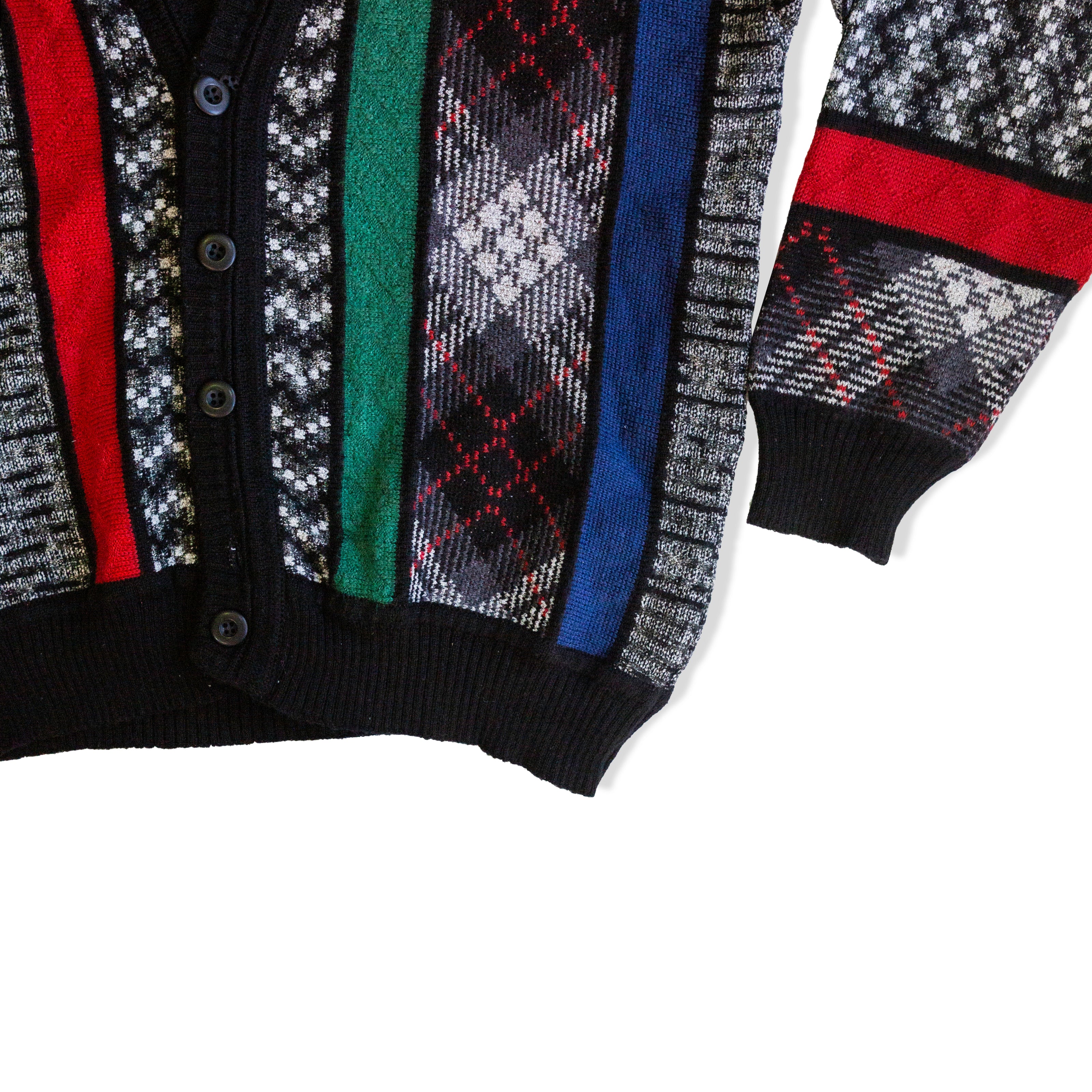 Vintage men’s funky patterned wool/acrylic blend knit cardigan (L)