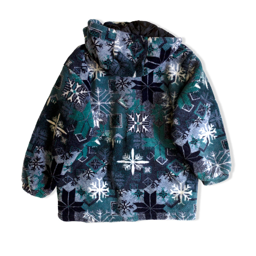 Vintage cozy snowflake print fleece jacket with toggles (M)
