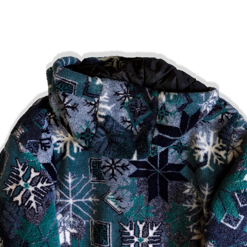 Vintage cozy snowflake print fleece jacket with toggles (M)