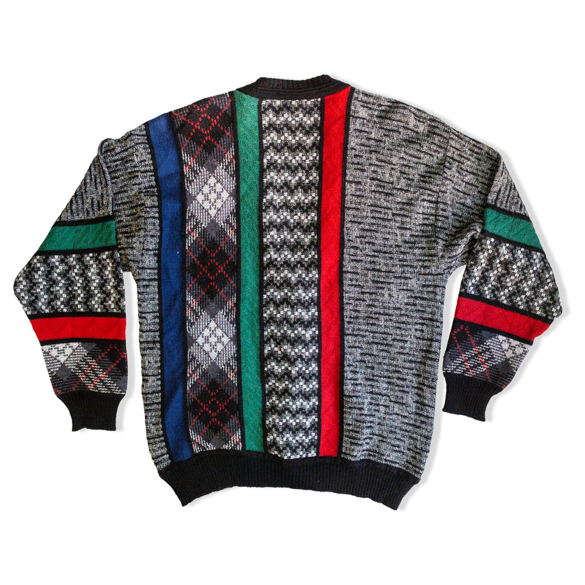 Vintage men’s funky patterned wool/acrylic blend knit cardigan (L)
