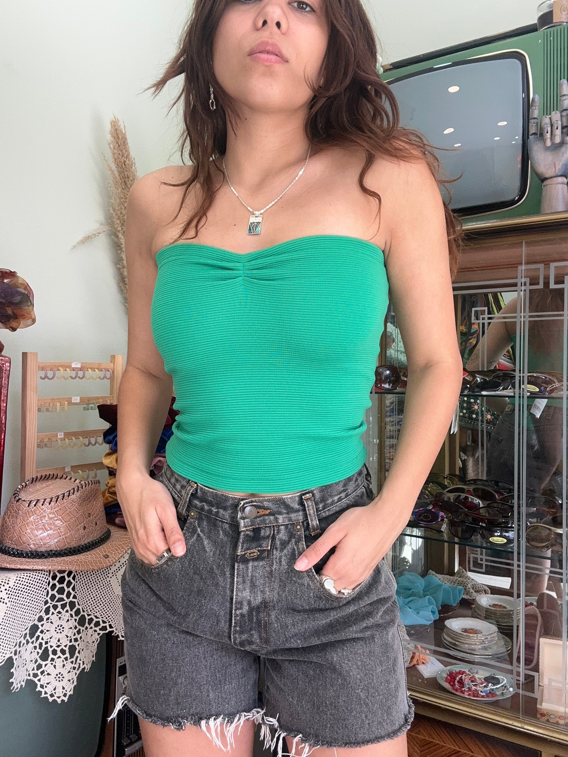 Deadstock strapless rib top (green)